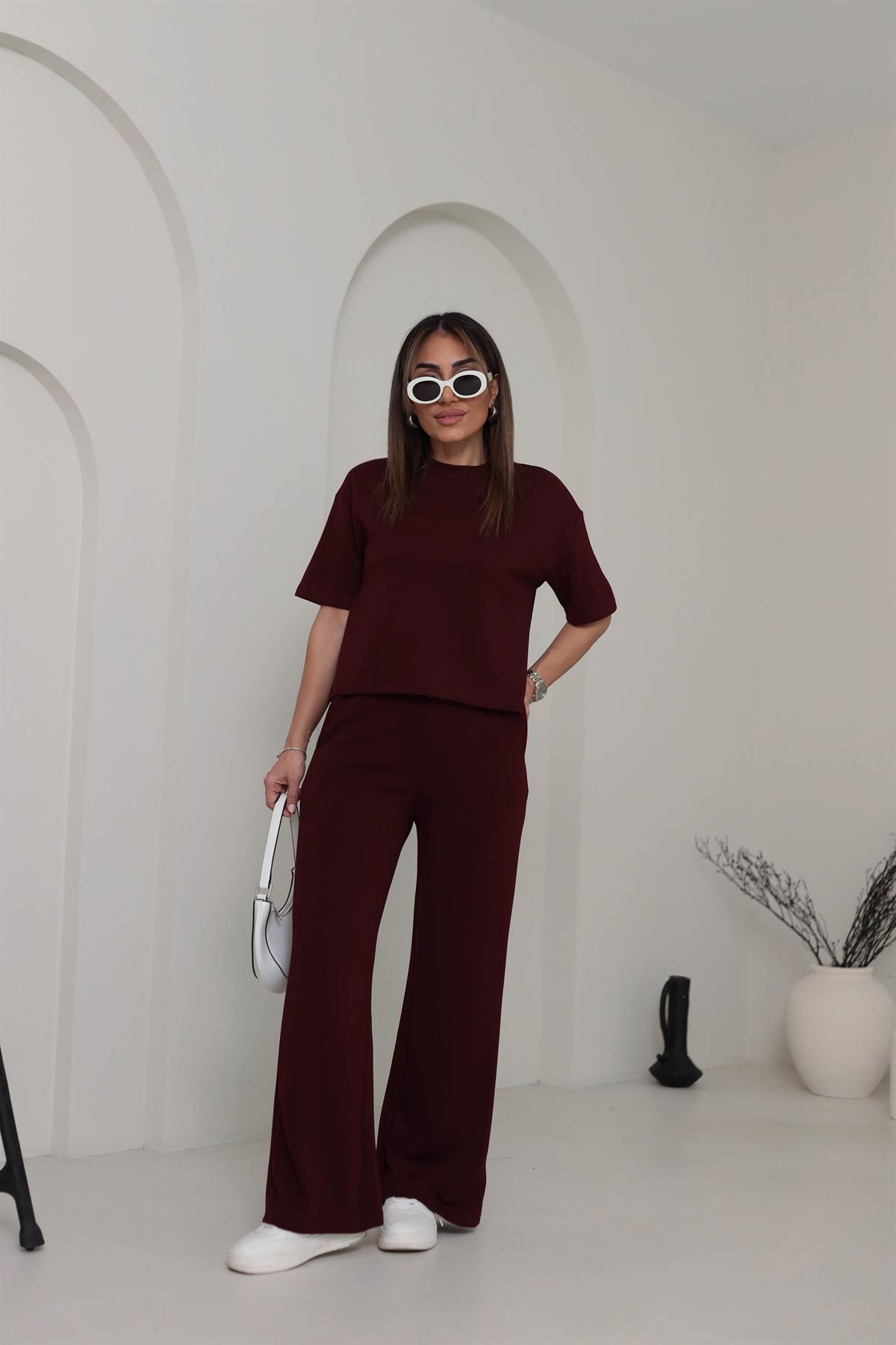 Bisiklet Yaka Modal Kumaş Rahat Takım BORDO