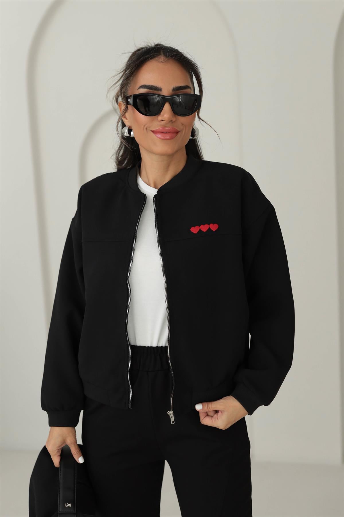5303 Kalp Nakışlı Bomber Ceket