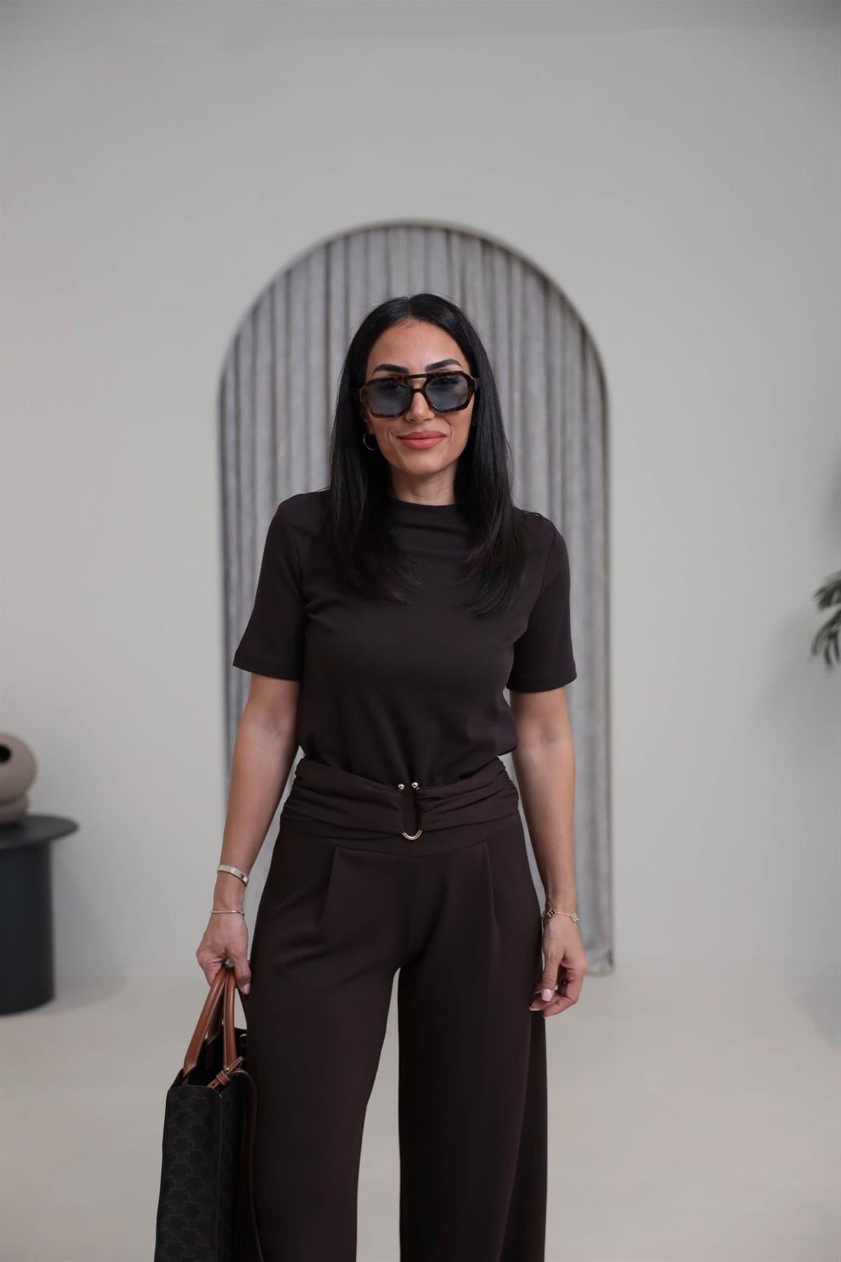 1075 Bisiklet Yaka Pamuklu Basic Tshirt ACI KAHVE