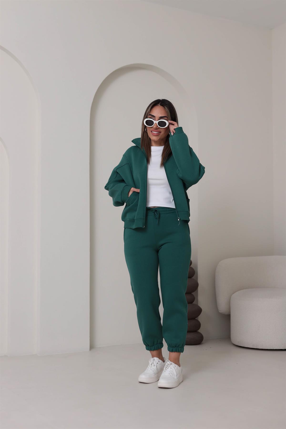 Fermuarlı 3iplik Şardonlu Takım YEŞİL