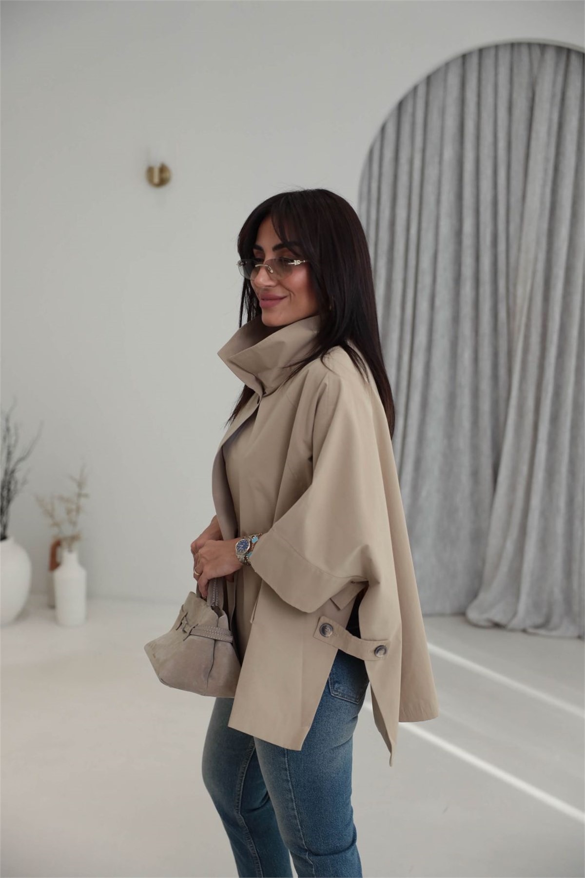 7159 Yarasa Kol Trençkot CAMEL