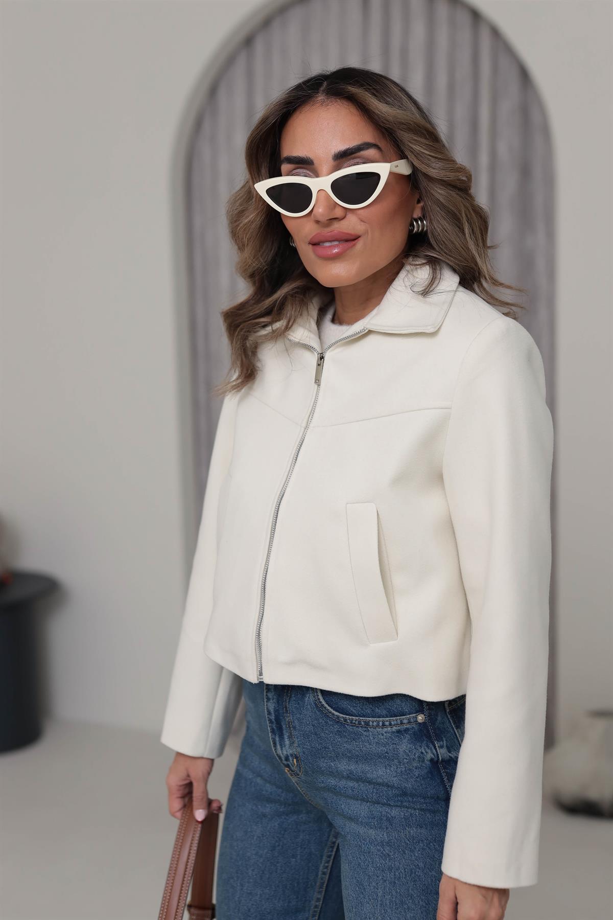 0169 Fermuarlı Za Model Kaşe Ceket EKRU