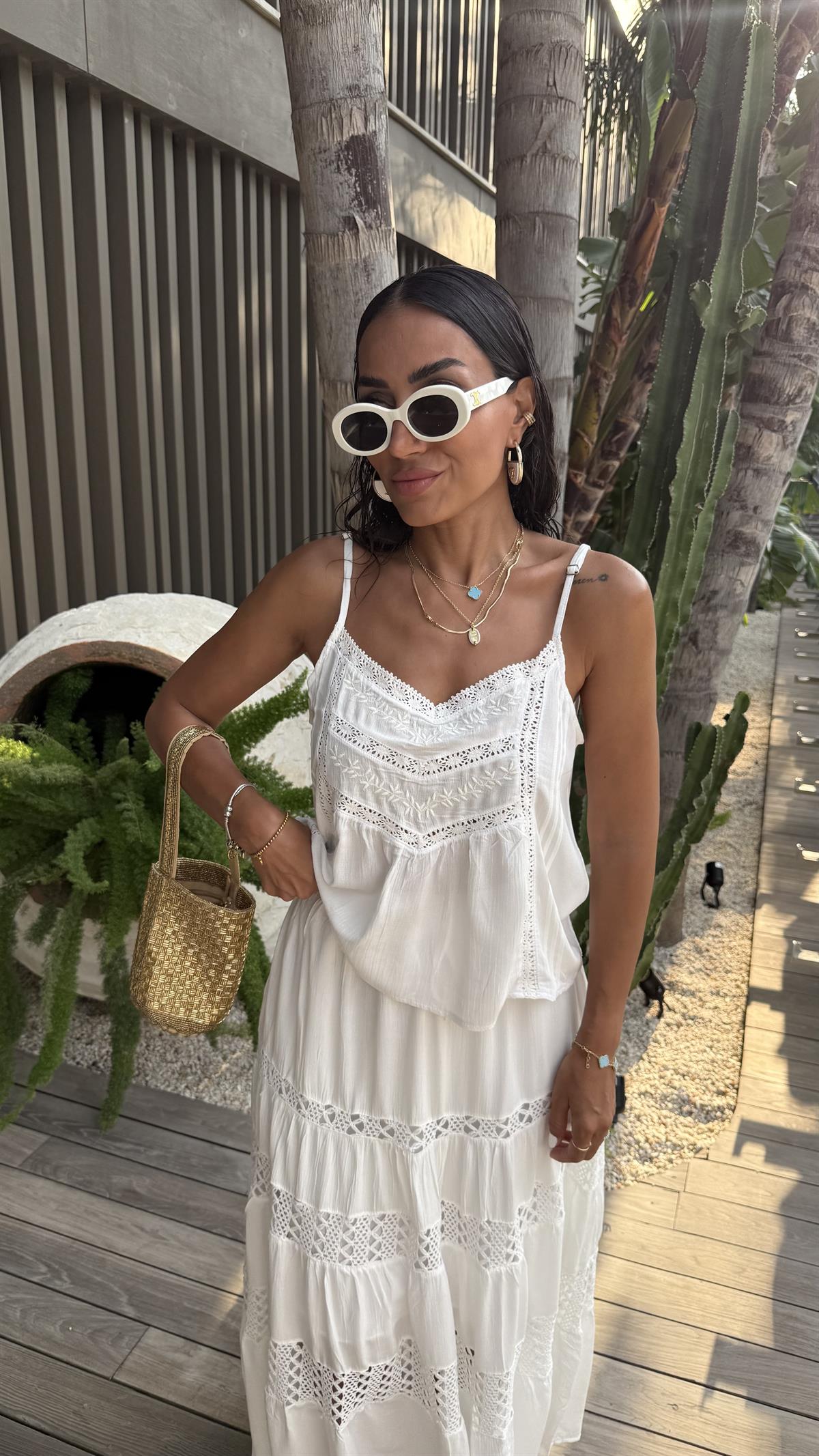 7442 Ayarlanabilir Askılı  Dantel Garnili Atlet EKRU