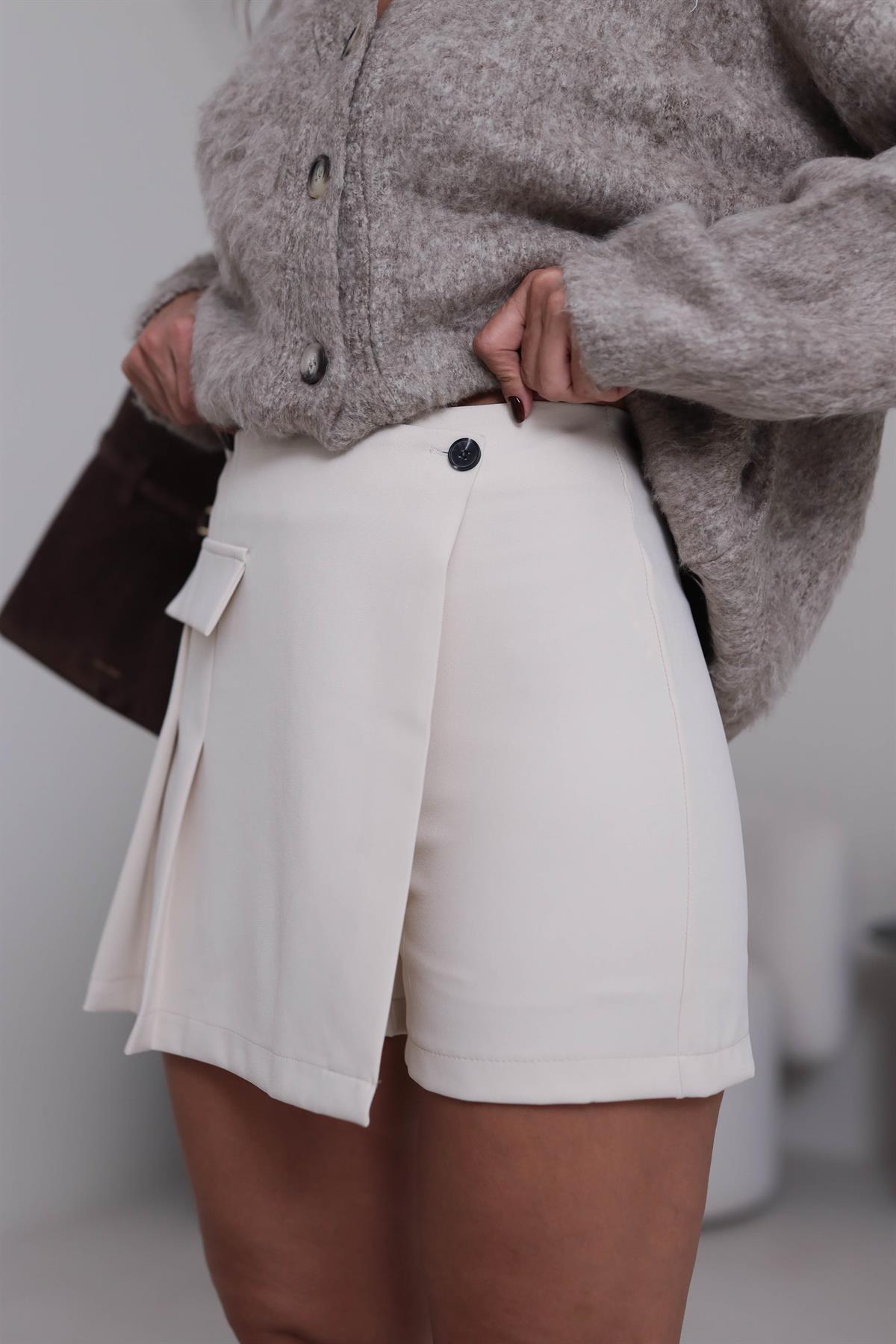 5313 Cep Kapaklı Şort Etek TAŞ