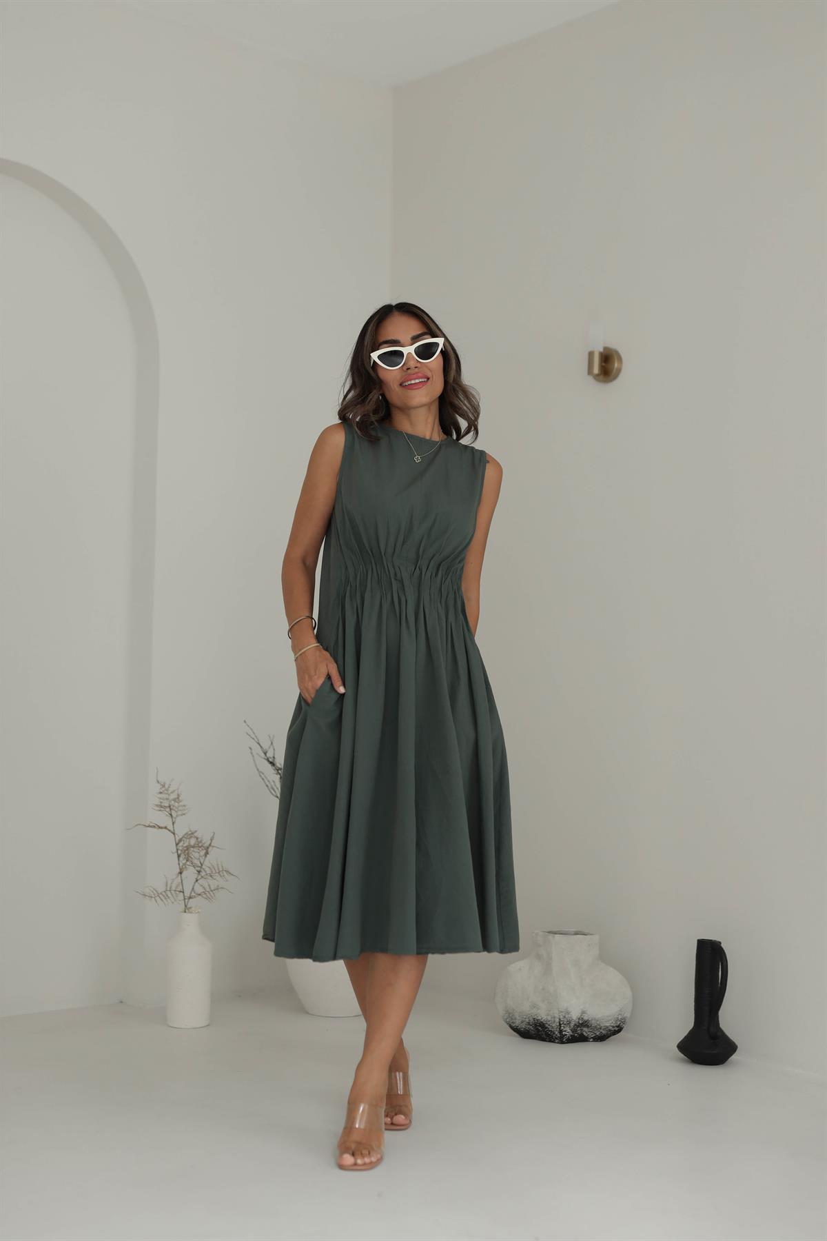 1620 Önden Büzgü Detaylı Elbise