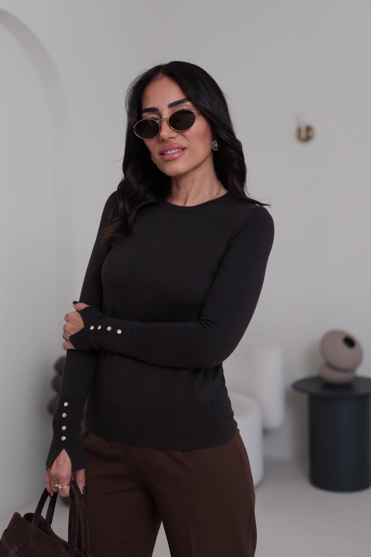 1267 Bisiklet Yaka Droplu Triko Kazak ACI KAHVE