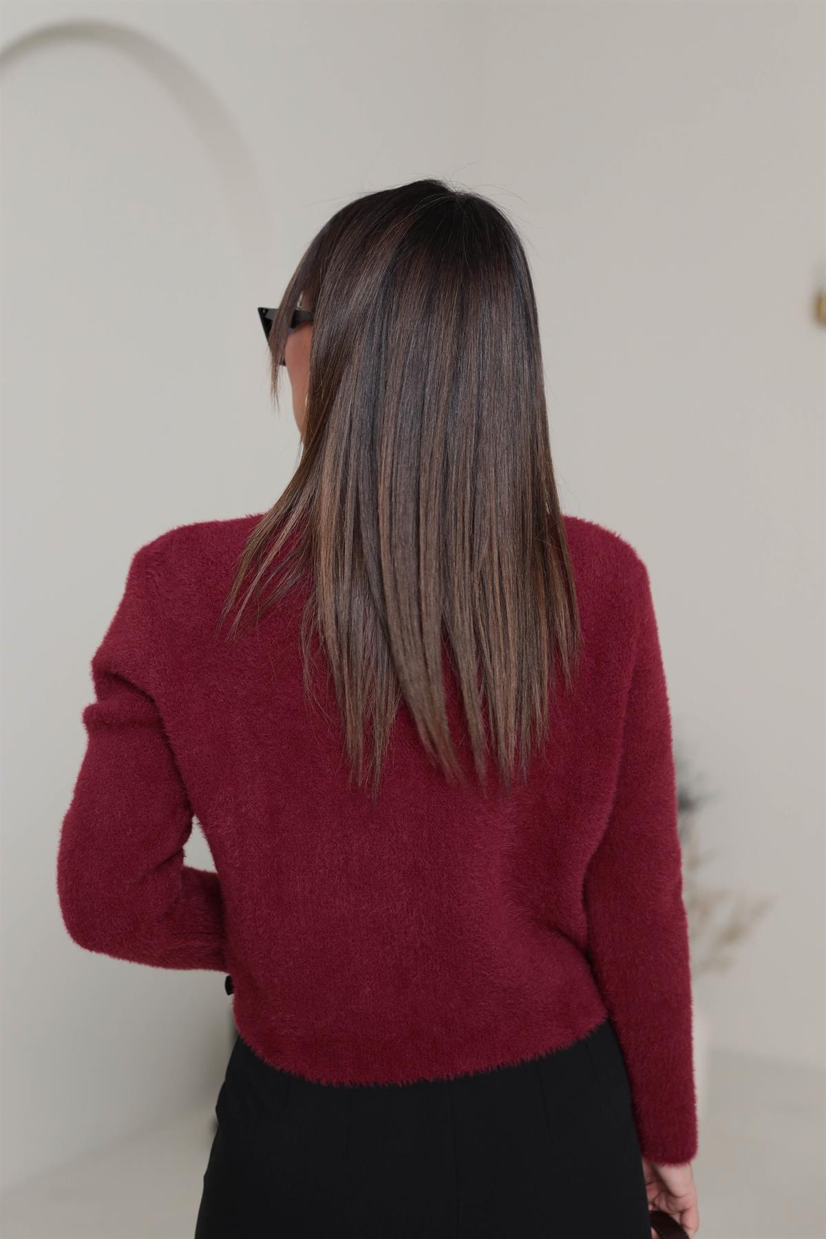 580 Bisiklet Yaka Yumoş Hırka BORDO