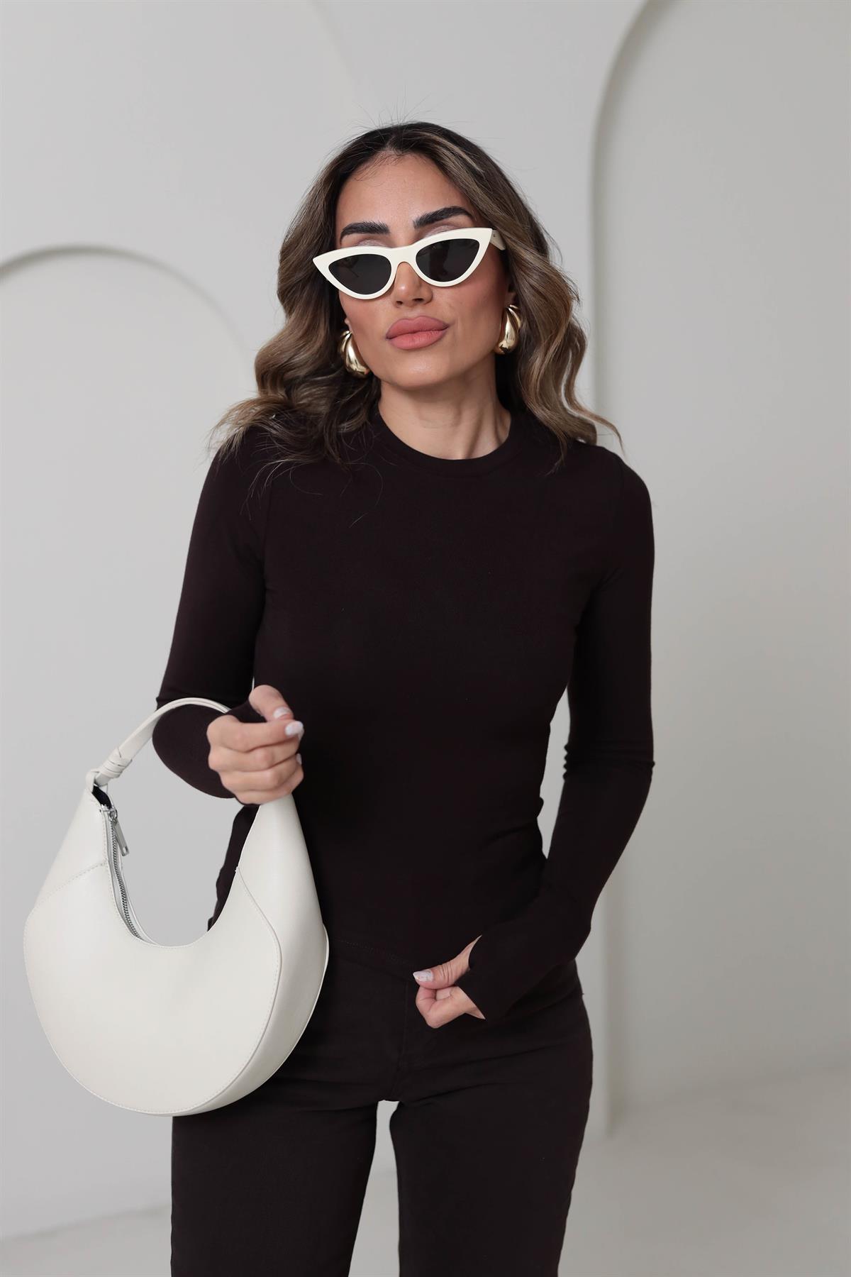 5068 Yumuşak Doku Parmak Geçmeli Bluz ACI KAHVE