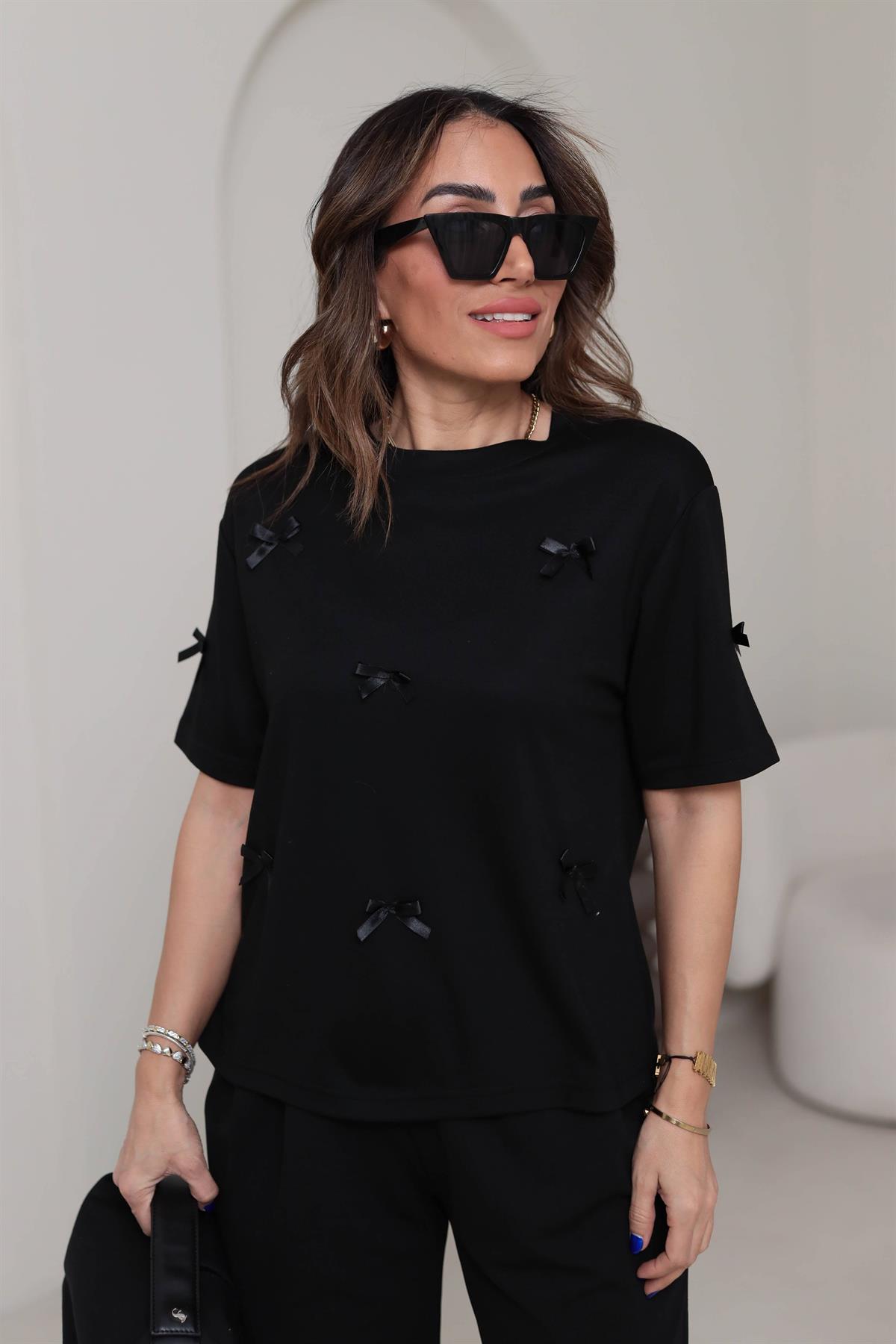 8110 Fiyonklu Pike Modal Tshirt SİYAH