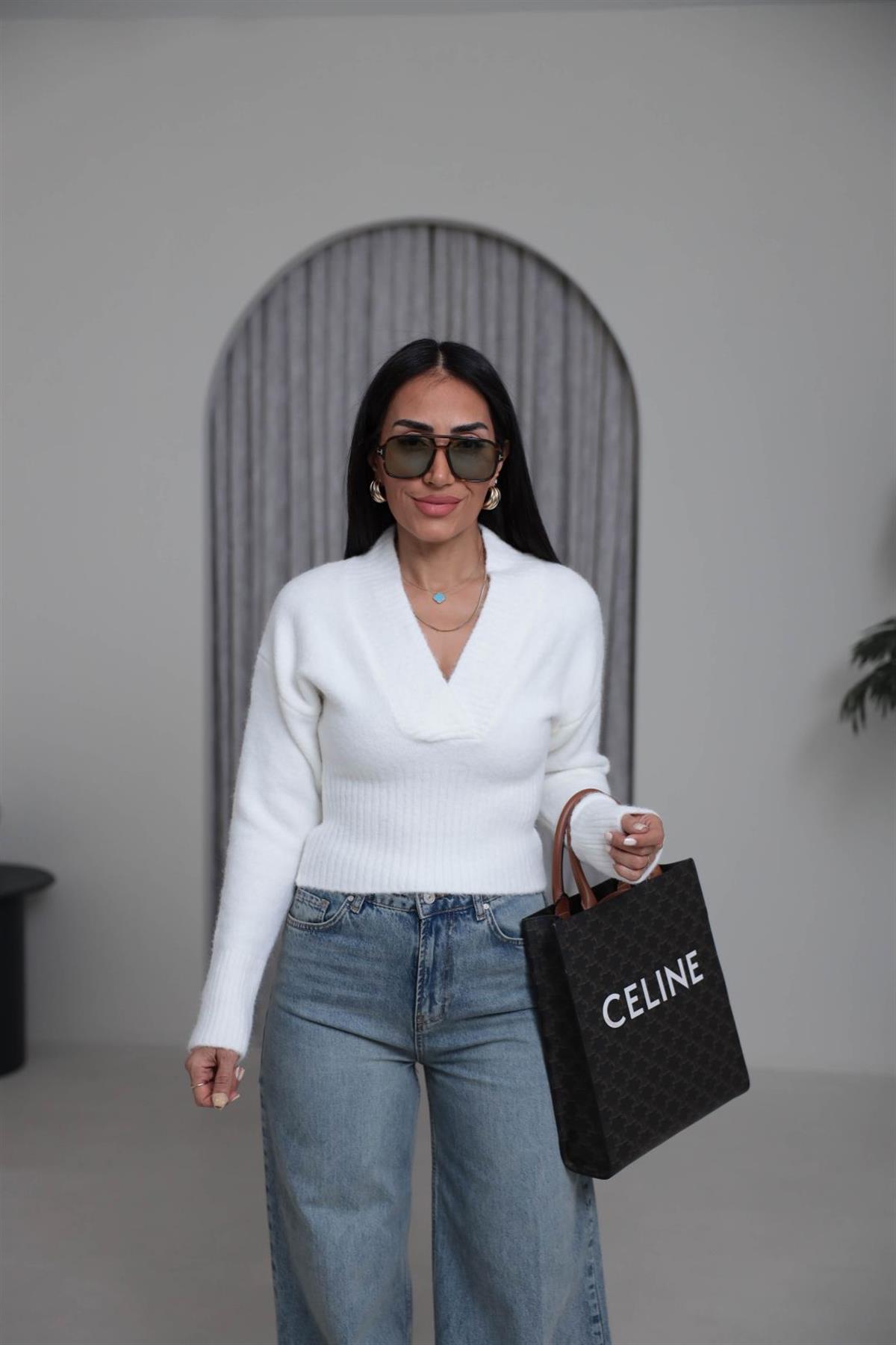 5080 Yaka Detaylı Yumoş Triko EKRU