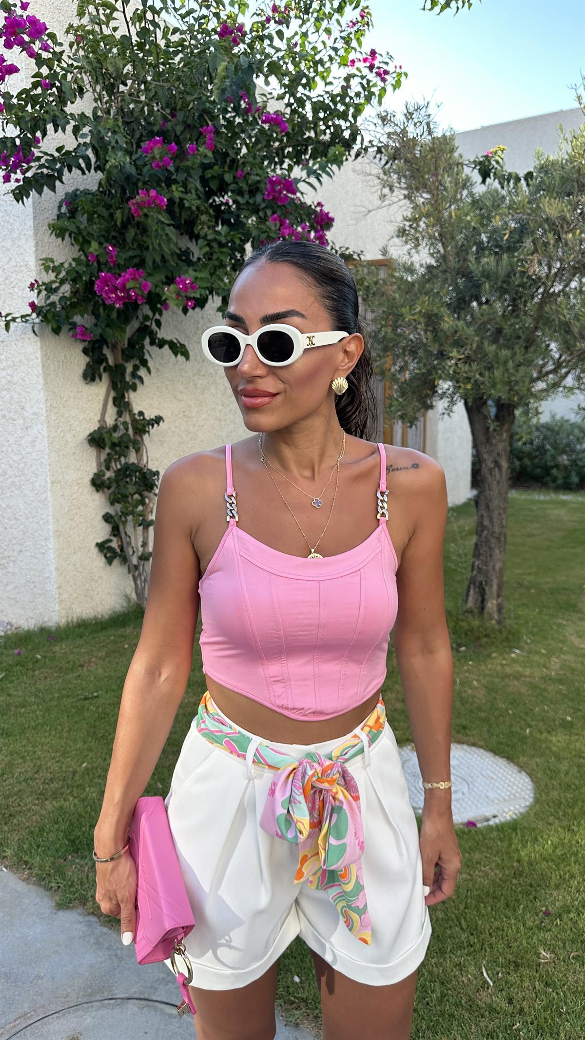 6156 Zincir Detaylı İp Askılı Crop