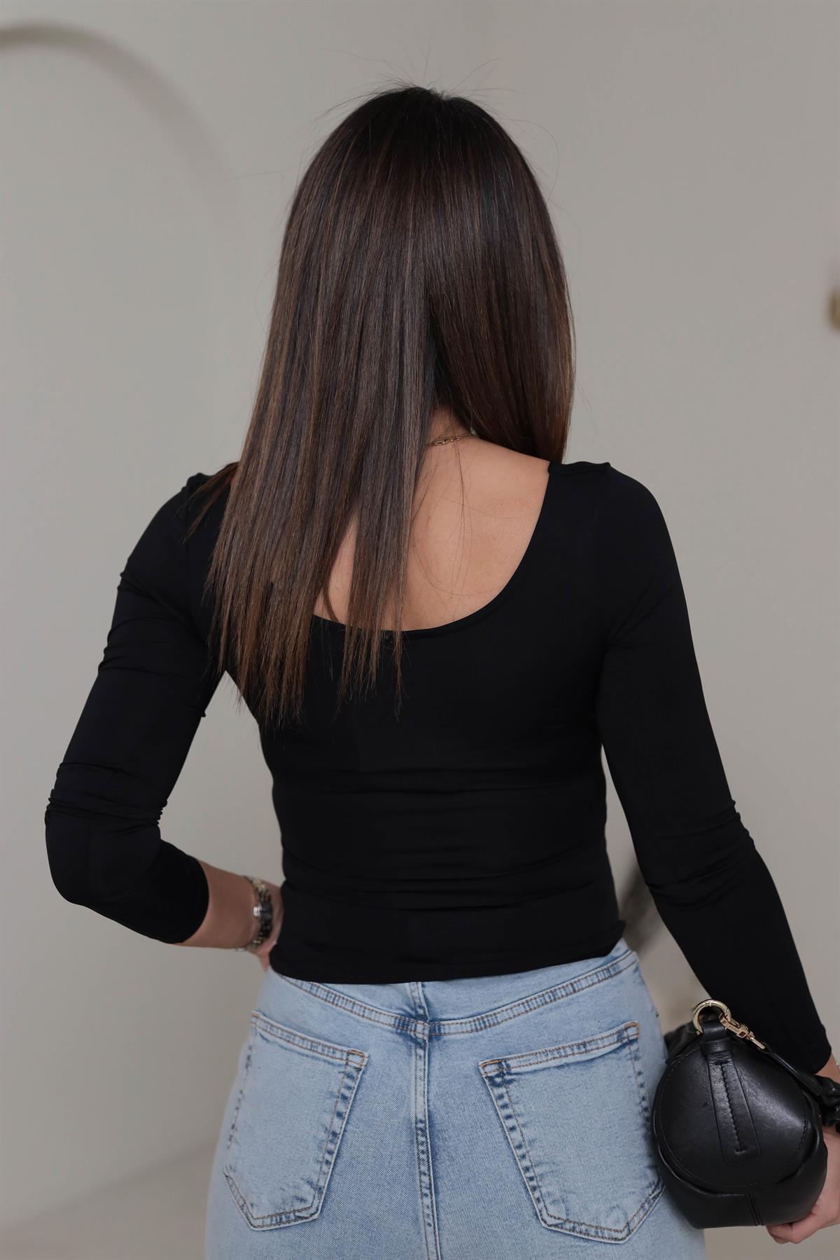 5124 U Yaka Sandy Bluz SİYAH