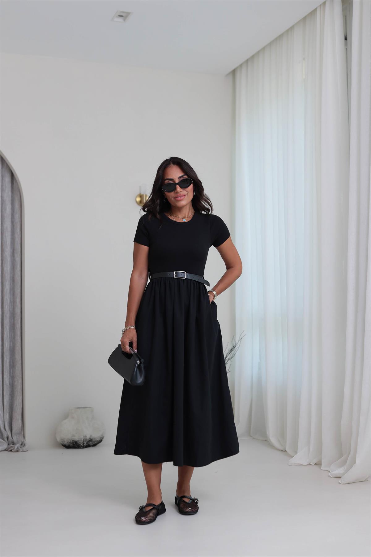 2017 Kemerli Kaşkorse Elbise SİYAH