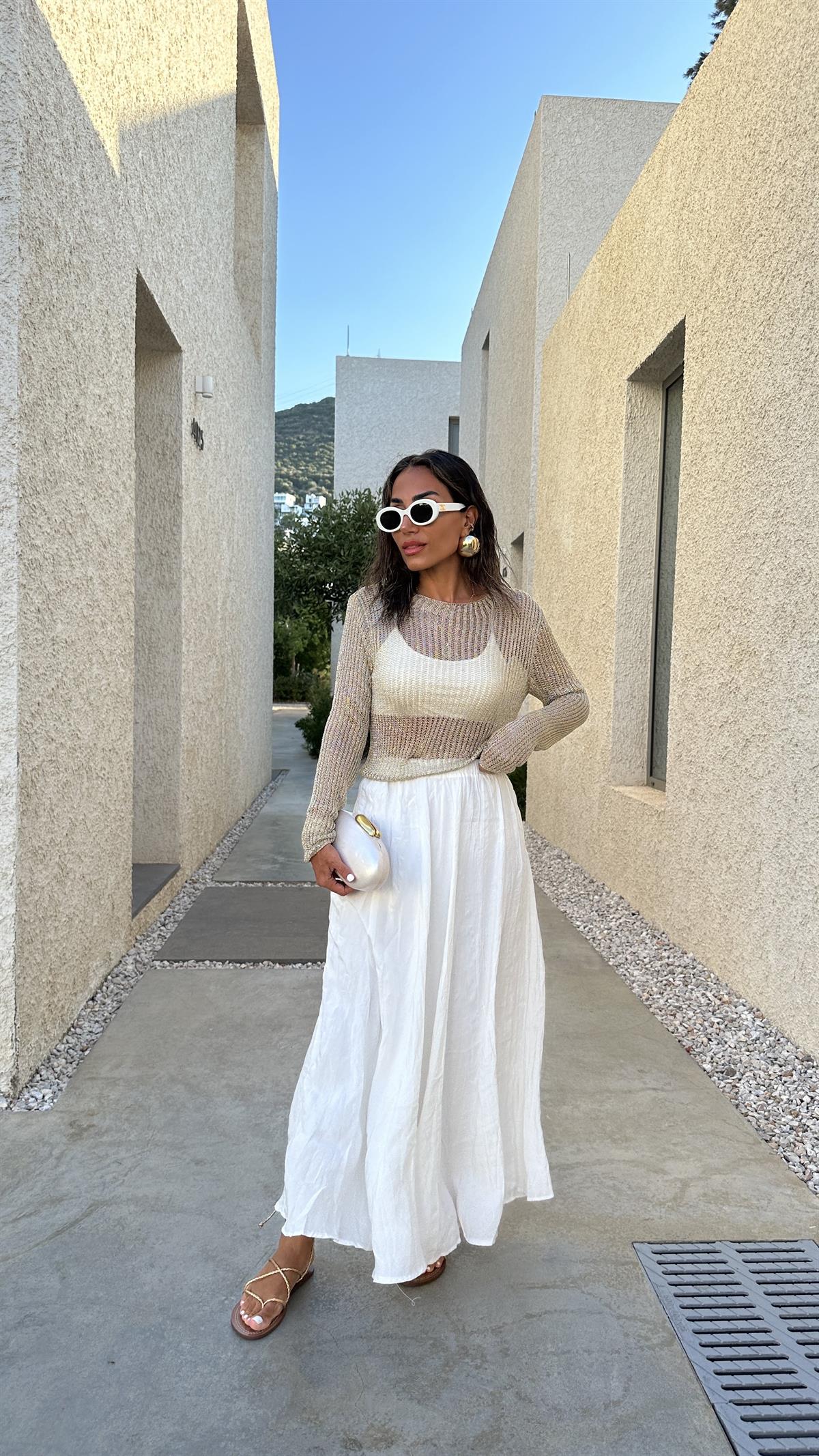 3207 Bel Lastikli Astarlı Uzun Etek