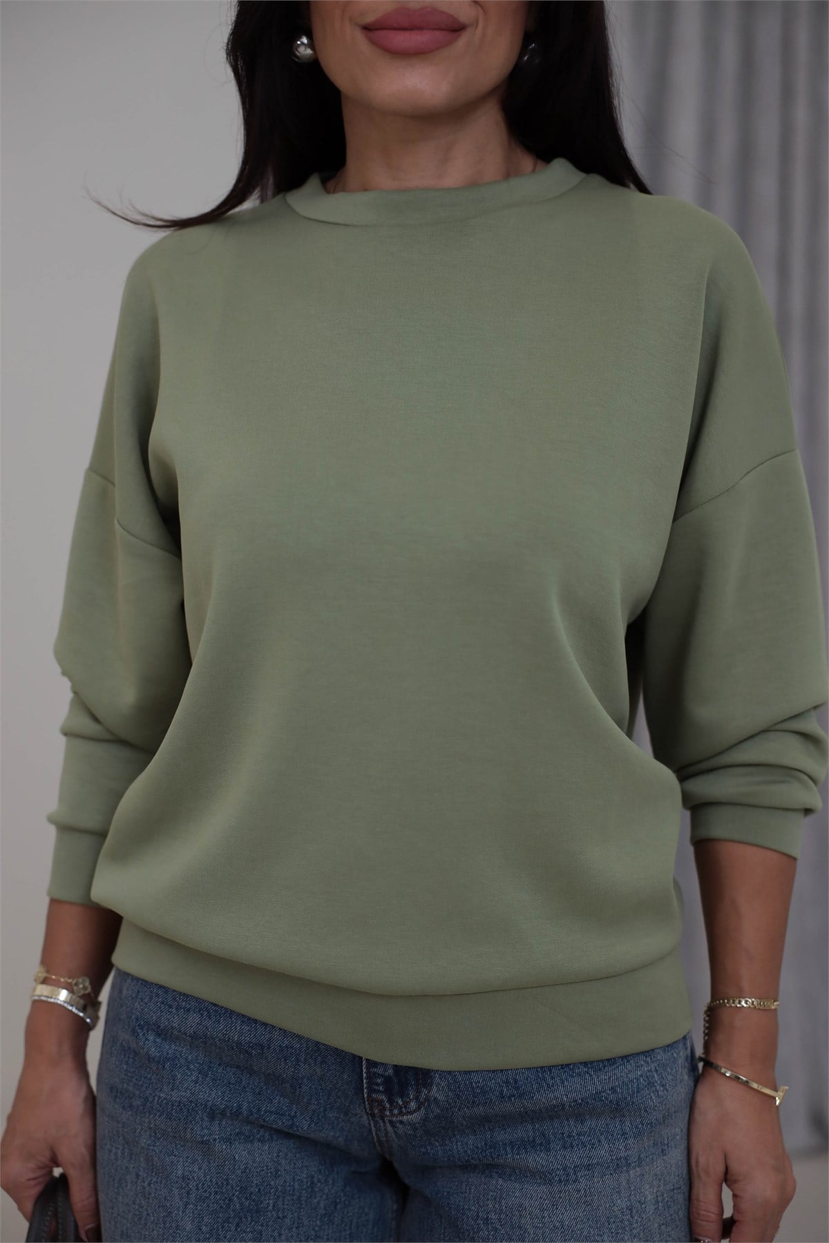 Yumuşak Modal Kumaş Sweatshirt HAKİ YEŞİL