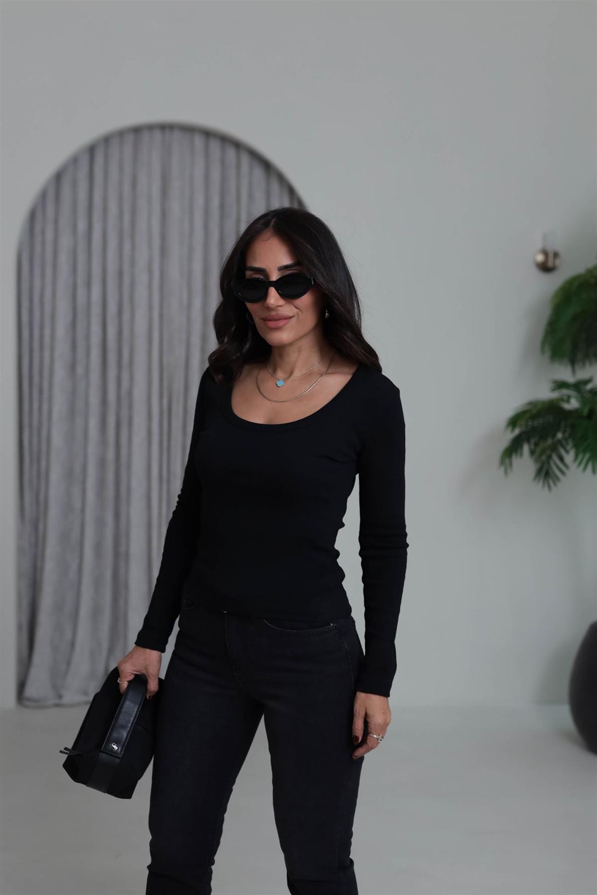 472 Geniş Yaka Fitilli Body SİYAH