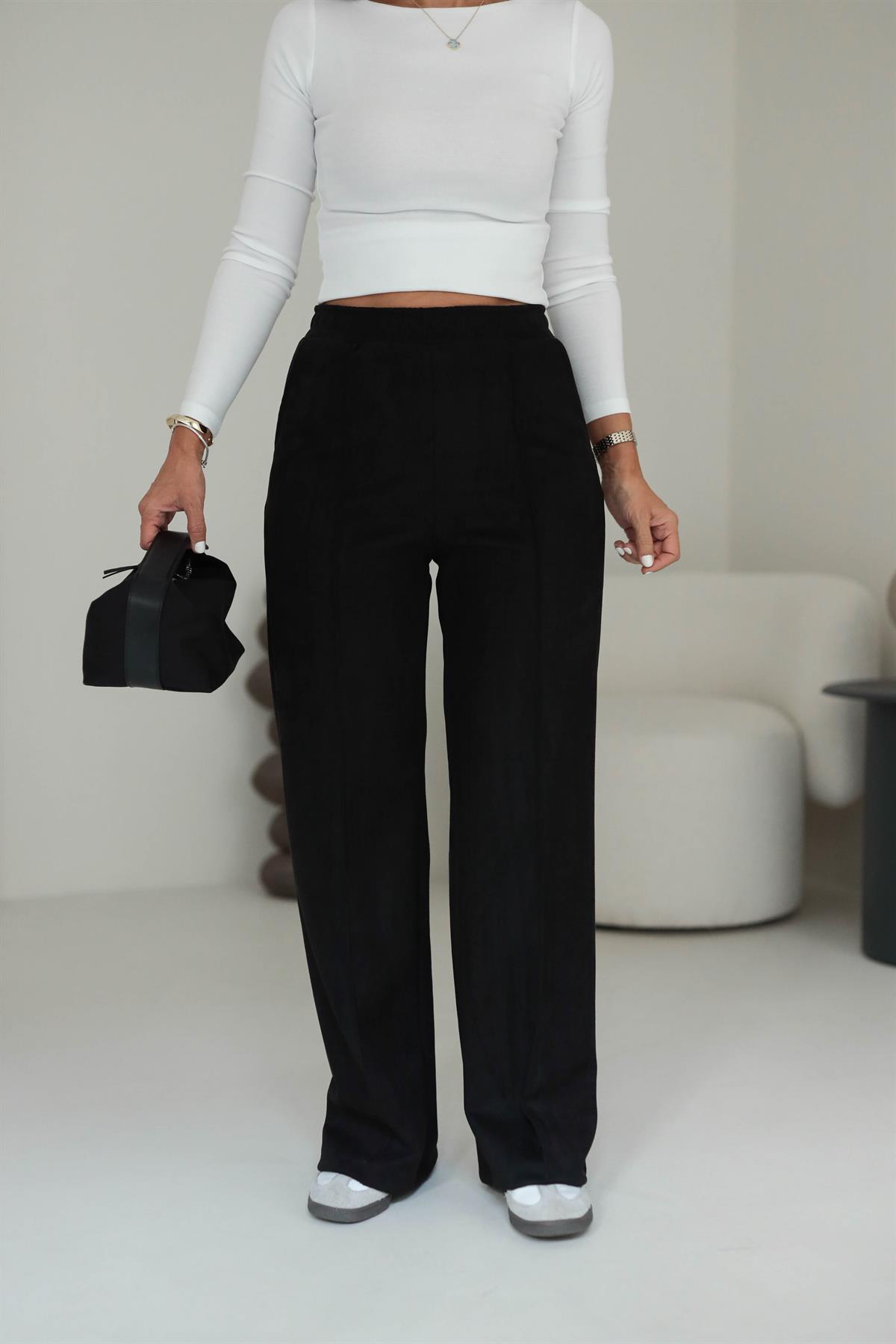 6632 Bel Lastikli Bol Nubuk Pantolon