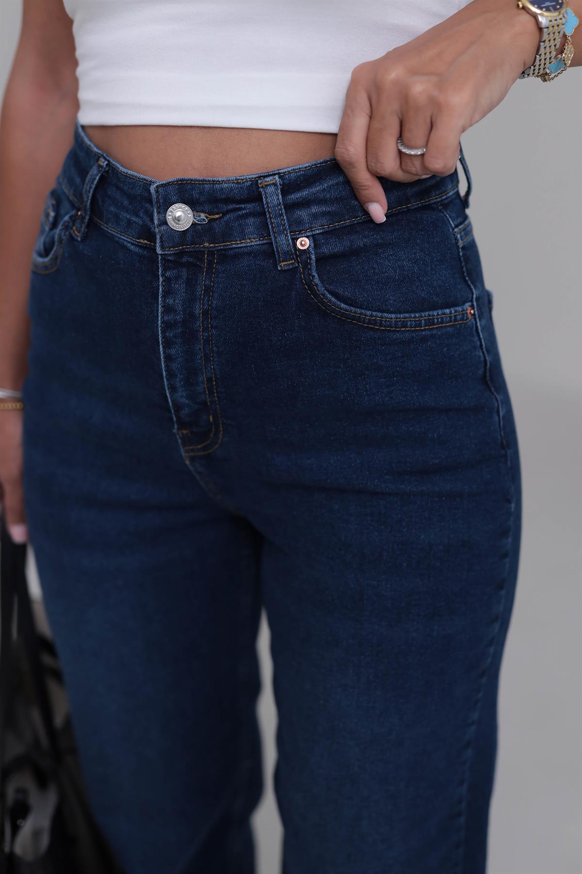 1071 Yüksek Bel Dökümlü Palazzo Jean KOYU MAVİ