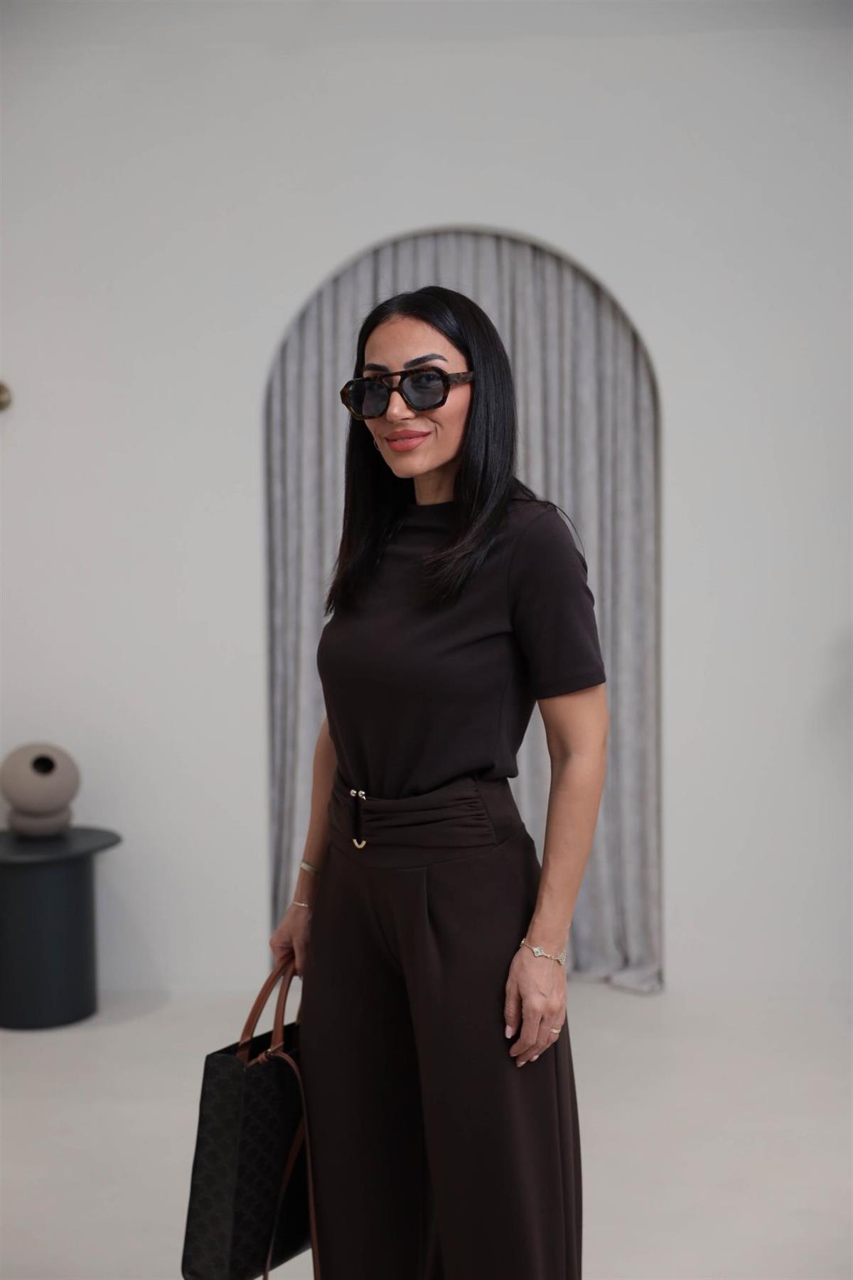 1075 Bisiklet Yaka Pamuklu Basic Tshirt ACI KAHVE