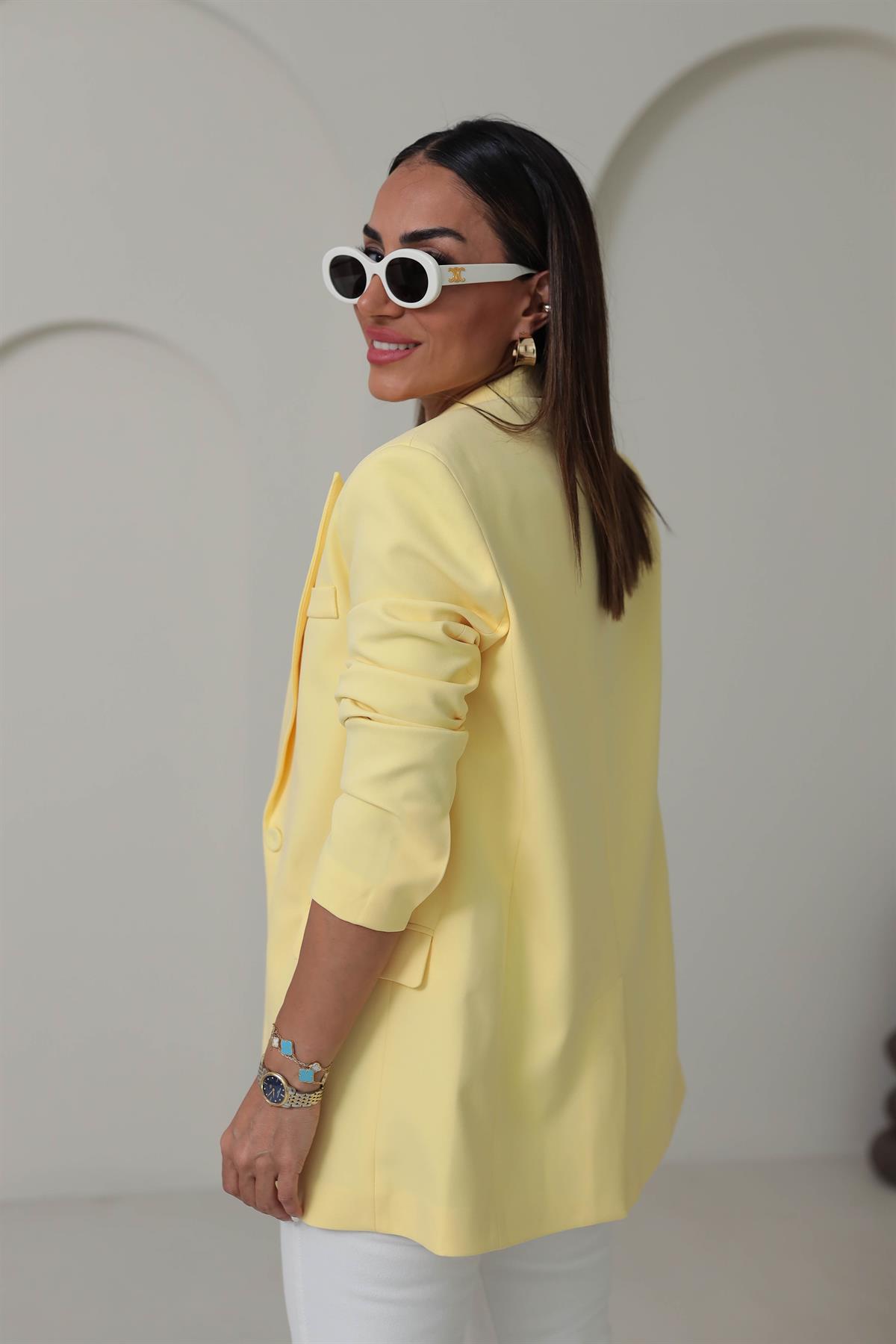 0873 Tek Düğmeli Vatkalı Blazer Ceket SARI