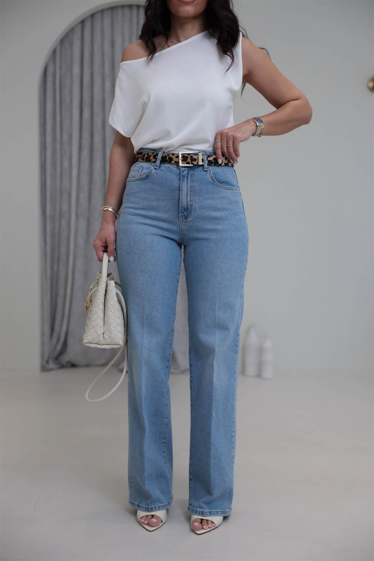 4219 Leopar Kemerli Straight Jean AÇIK MAVİ