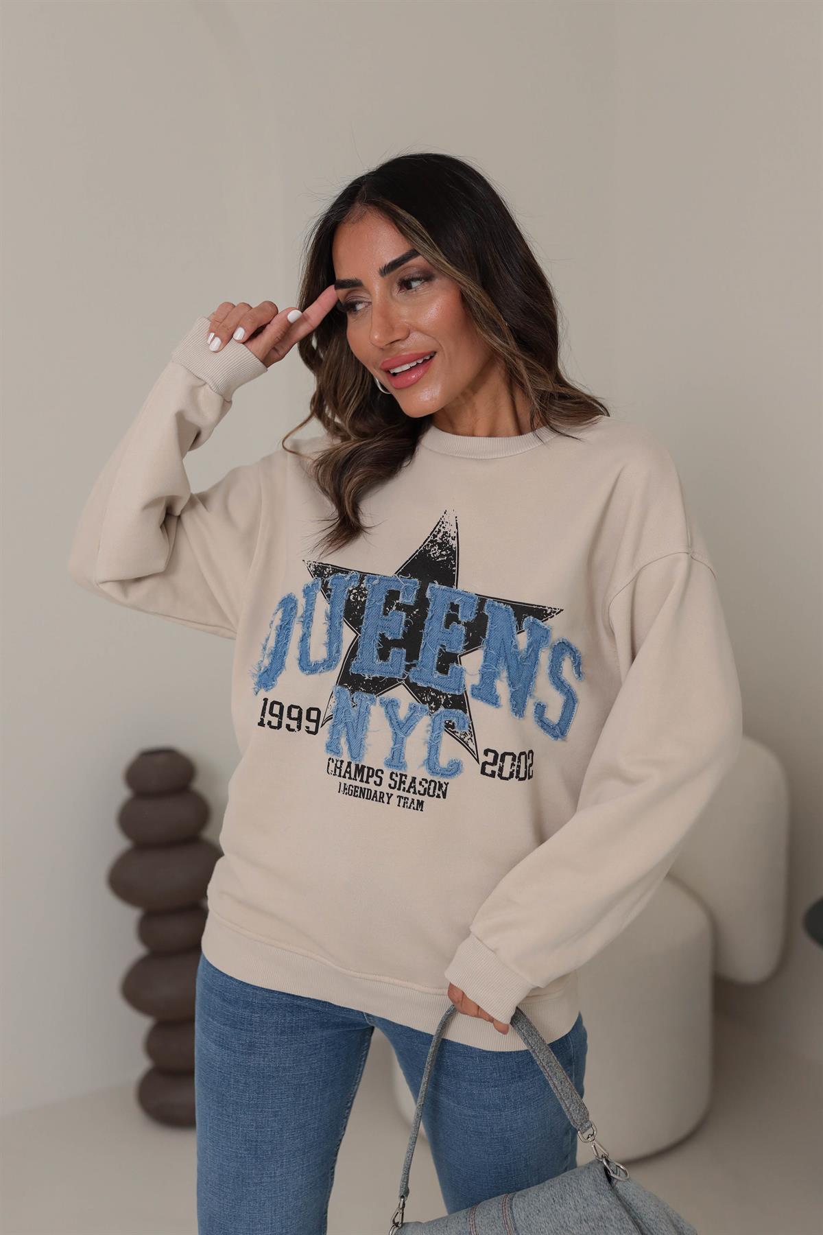 5545 Queens Yazılı İşlemeli Sweatshirt