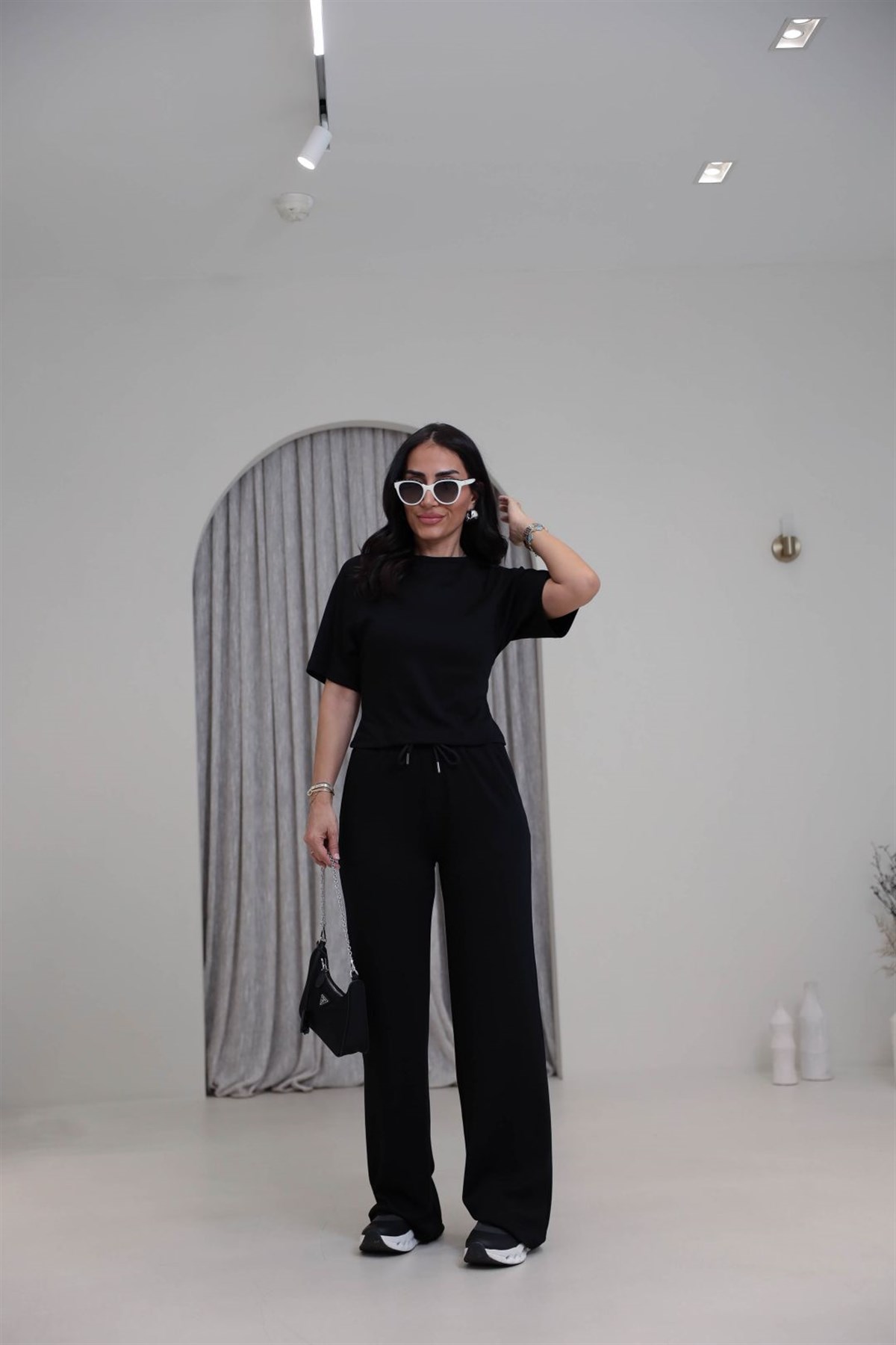 Bisiklet Yaka Kısa Reglan Kol Modal Takım SİYAH