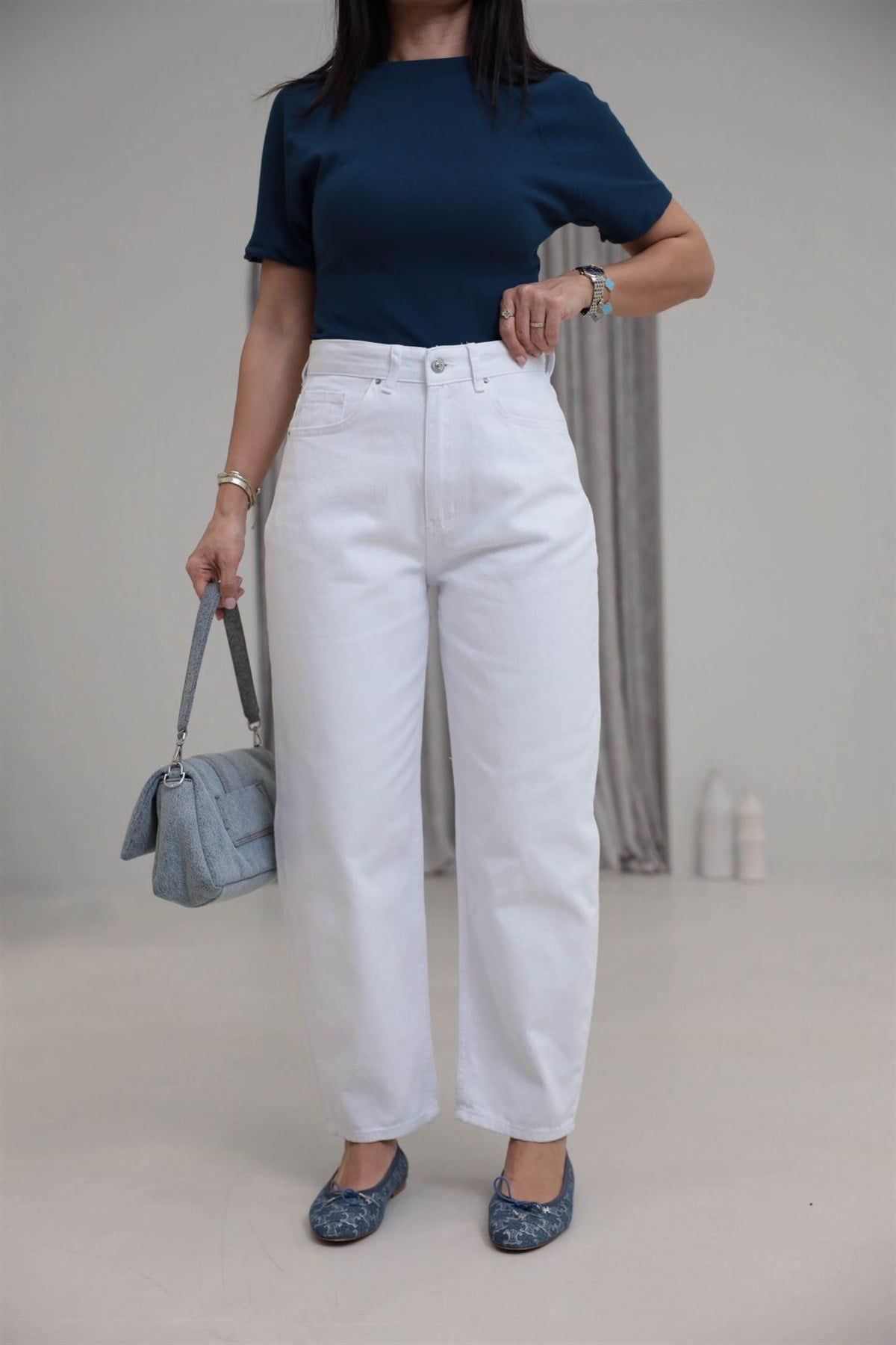 993 Rahat Kesim Barel Jean Pantolon BEYAZ