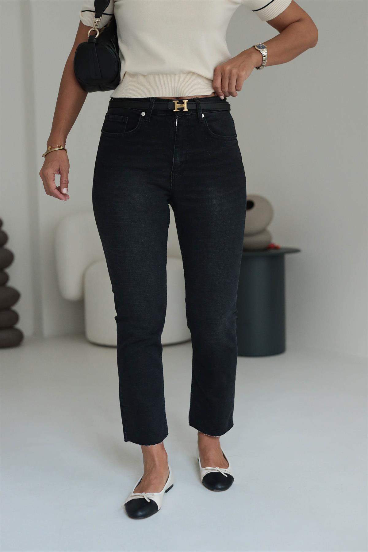 ZA Lazer Kesikli Boyfit Jean SİYAH