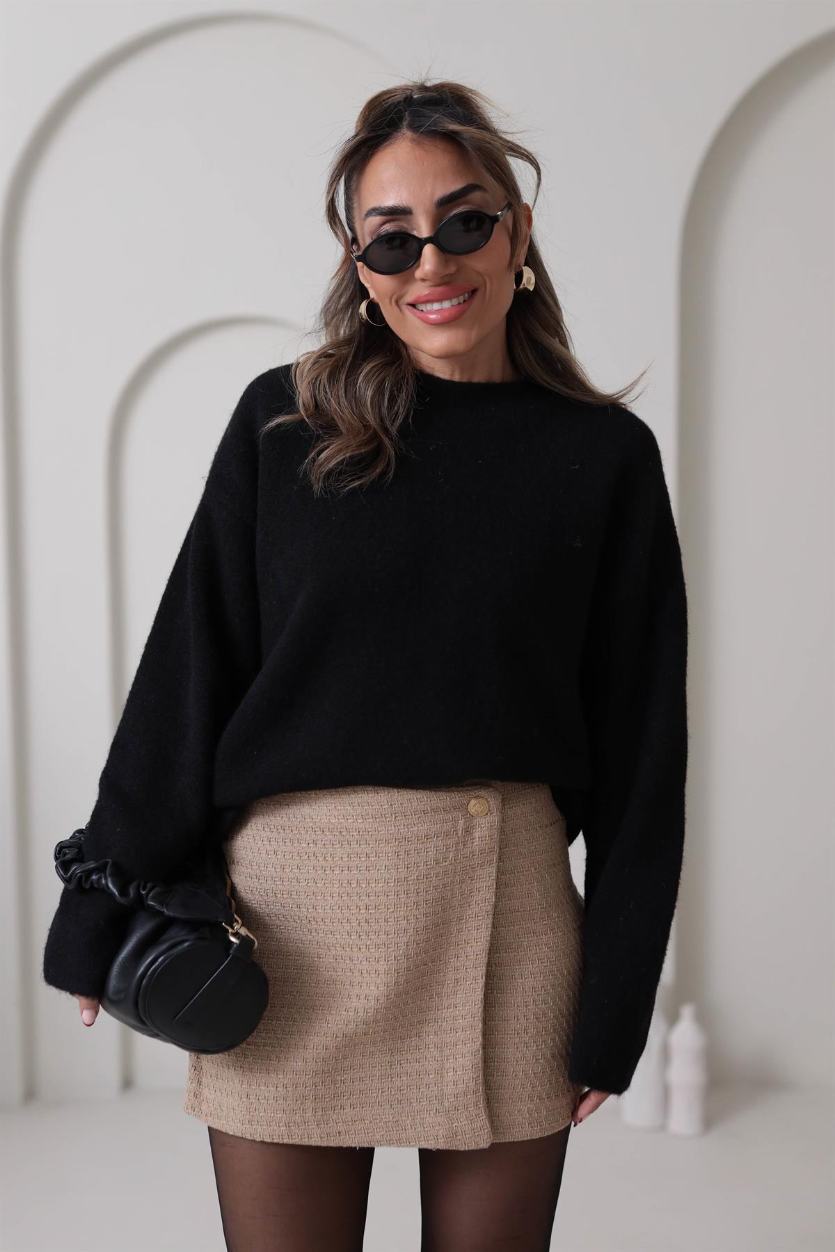 4244 Gold Düğmeli Tüvit Etek BEJ