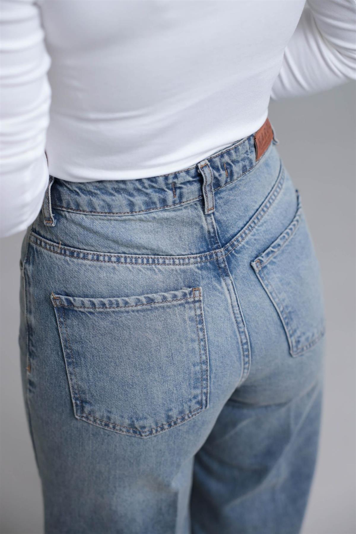 D916 Yüksek Bel Pamuklu Palazzo Jean TİNTLİ MAVİ