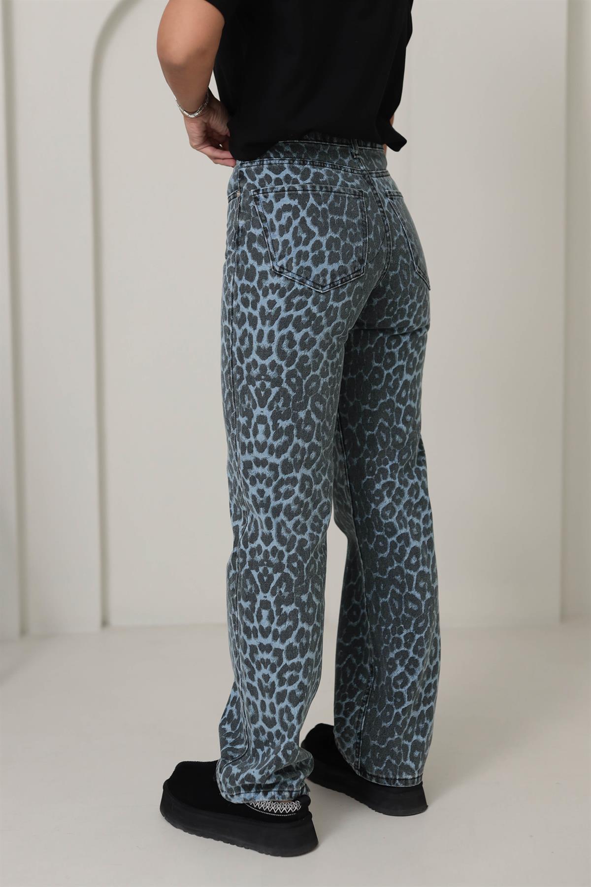 ZA Leopar Desenli Palazzo Pantolon LEOPAR MAVİ