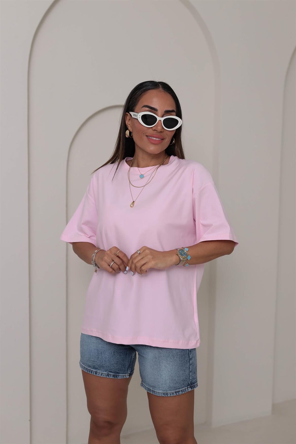 3300 Basic Oversize Tshirt PEMBE