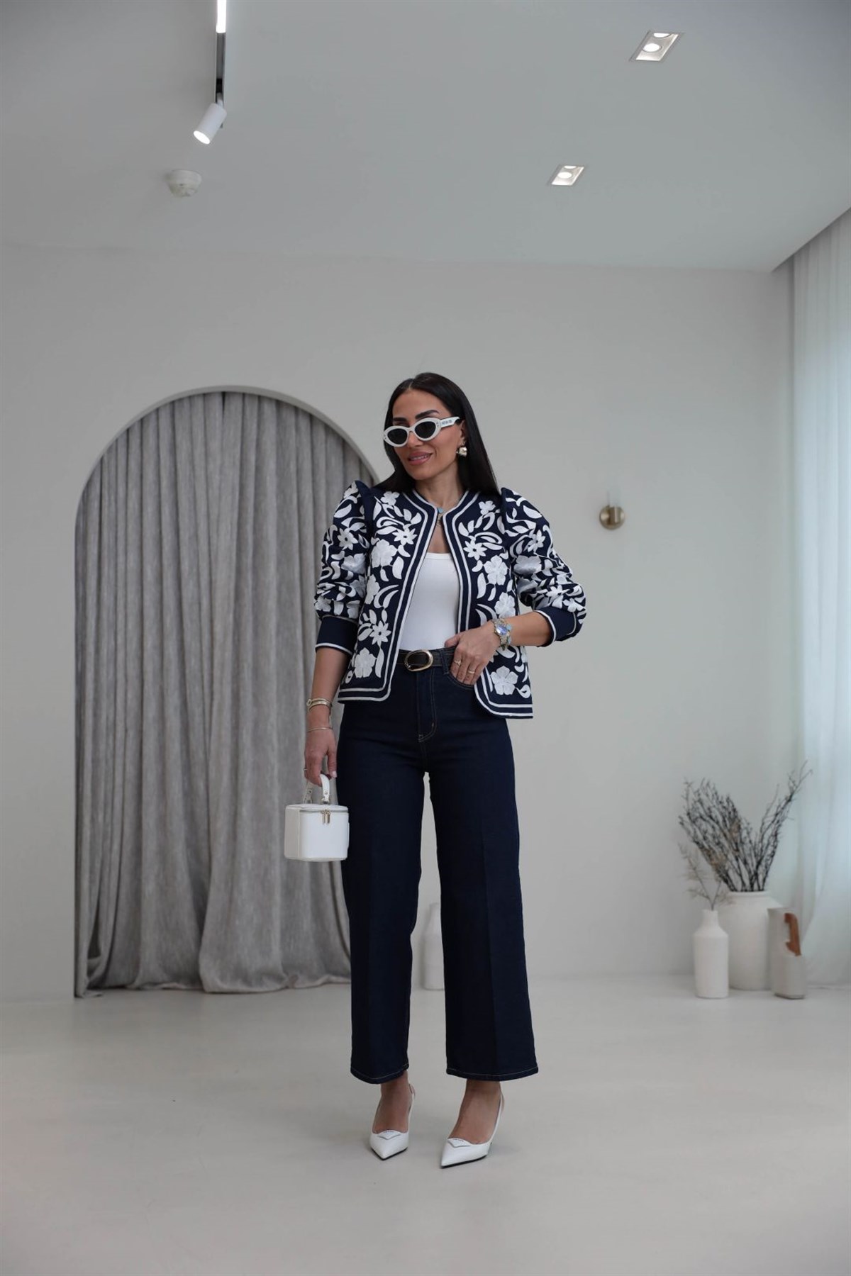 Kemerli Yüksek Bel Culotte Jean LACİVERT