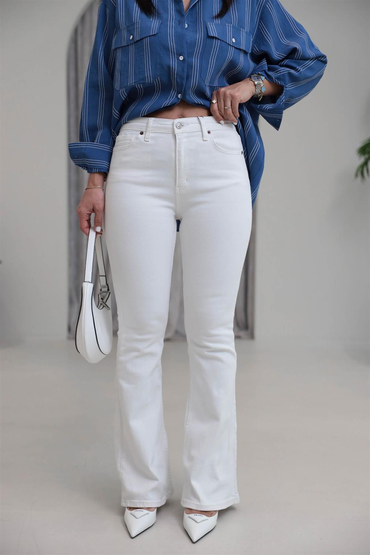 ZA Likralı İspanyol Paça Pantolon BEYAZ