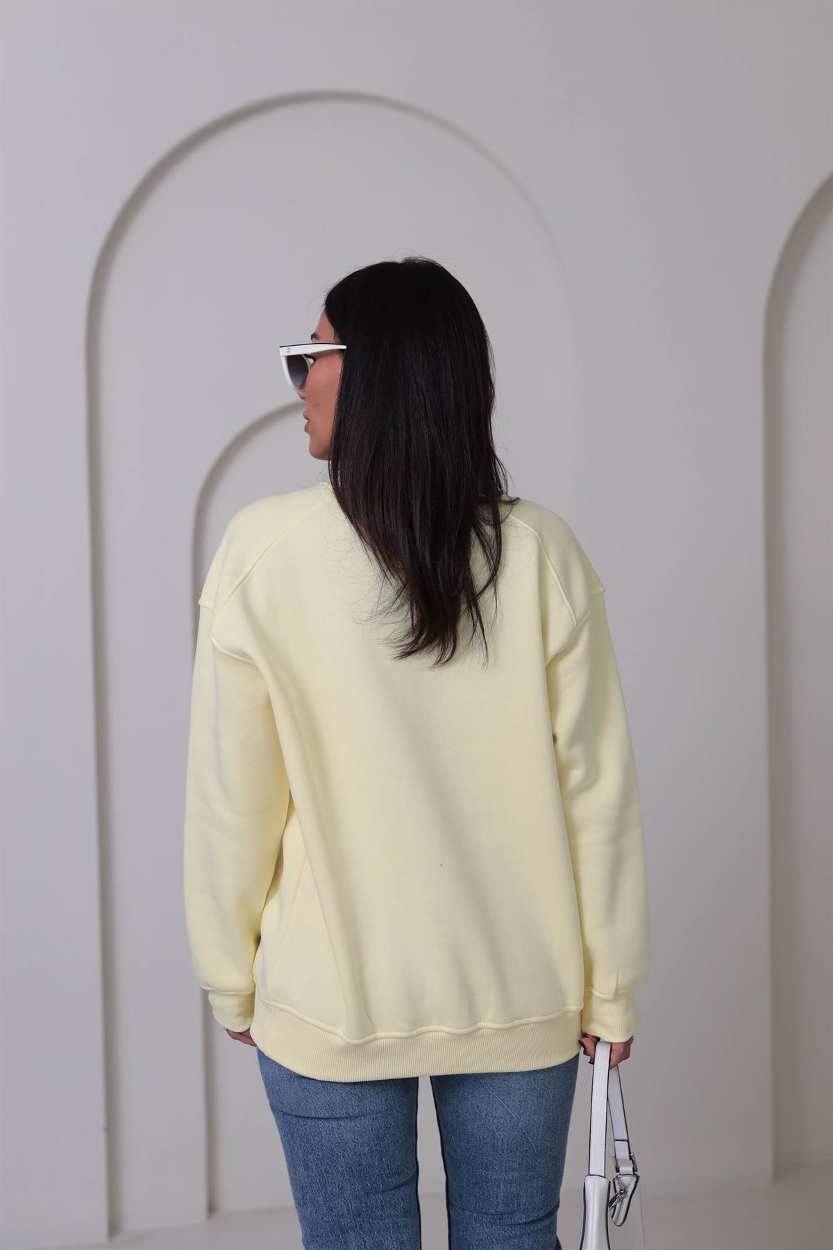 7912 Bisiklet Yaka Şardonlu Sweatshirt SARI