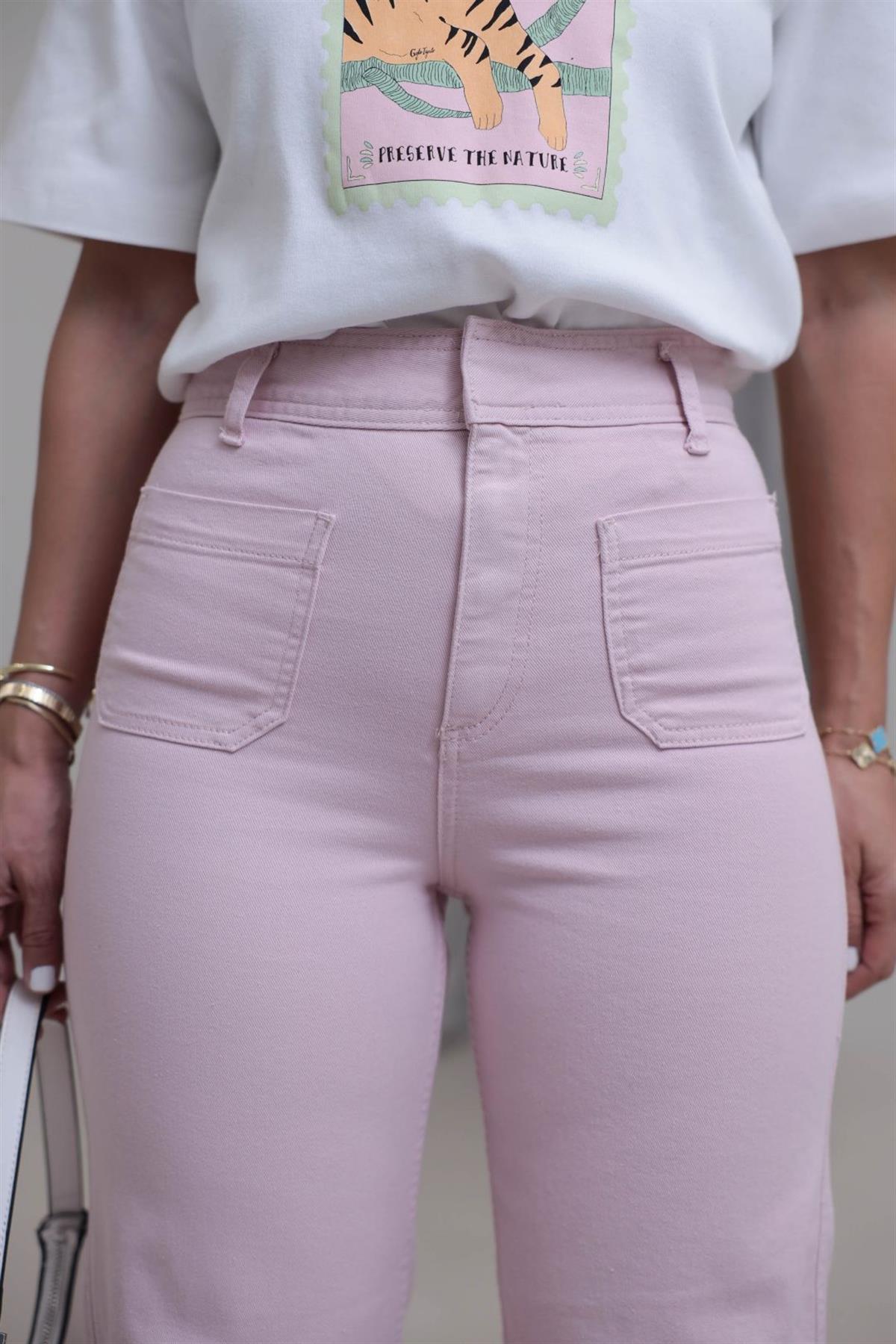 Cep Detay Likralı Orj Pembe Jean PEMBE