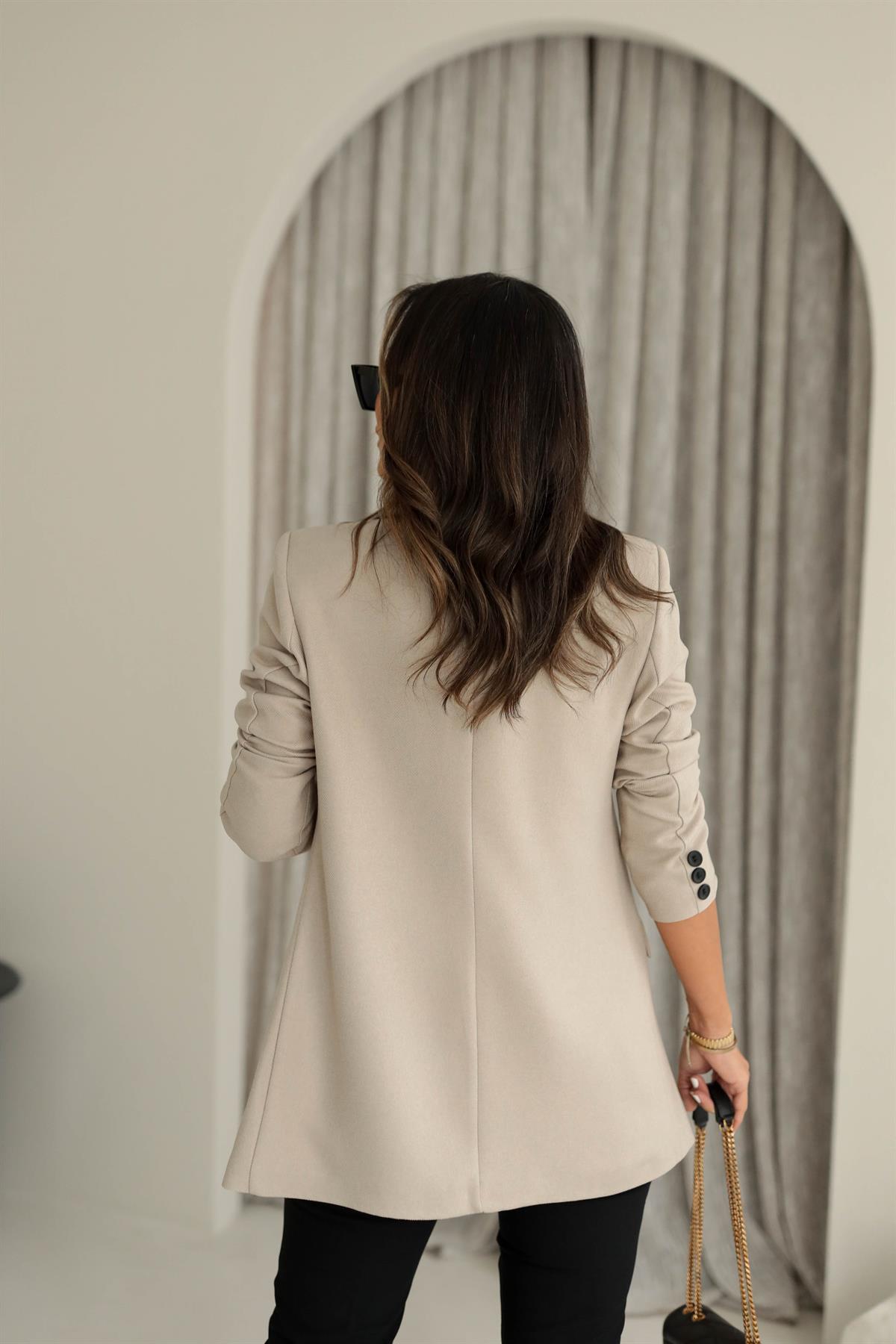 3133 Tek Düğmeli Yün Efekt Blazer Ceket
