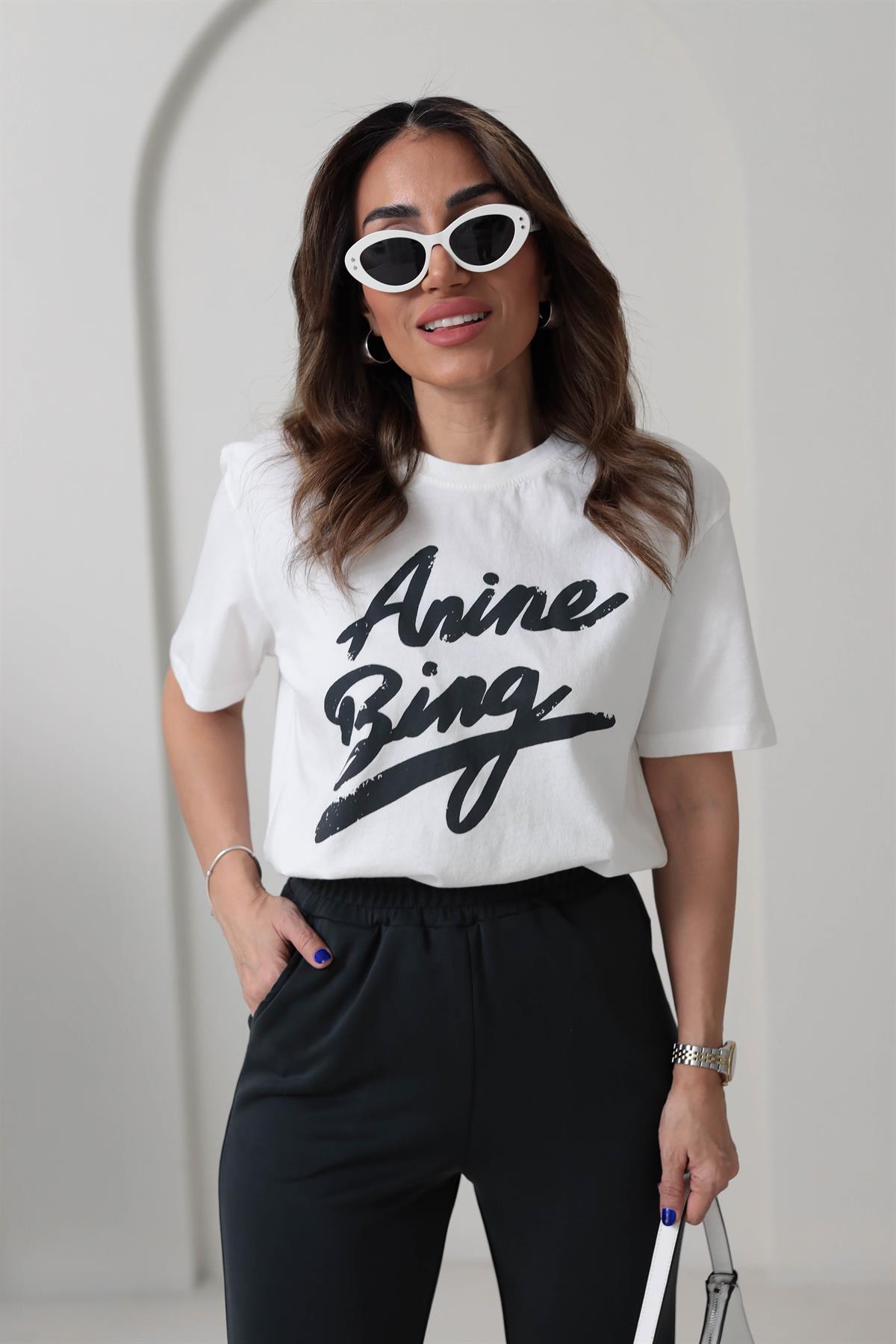 1008 Yazı Detaylı Pamuklu Tshirt EKRU