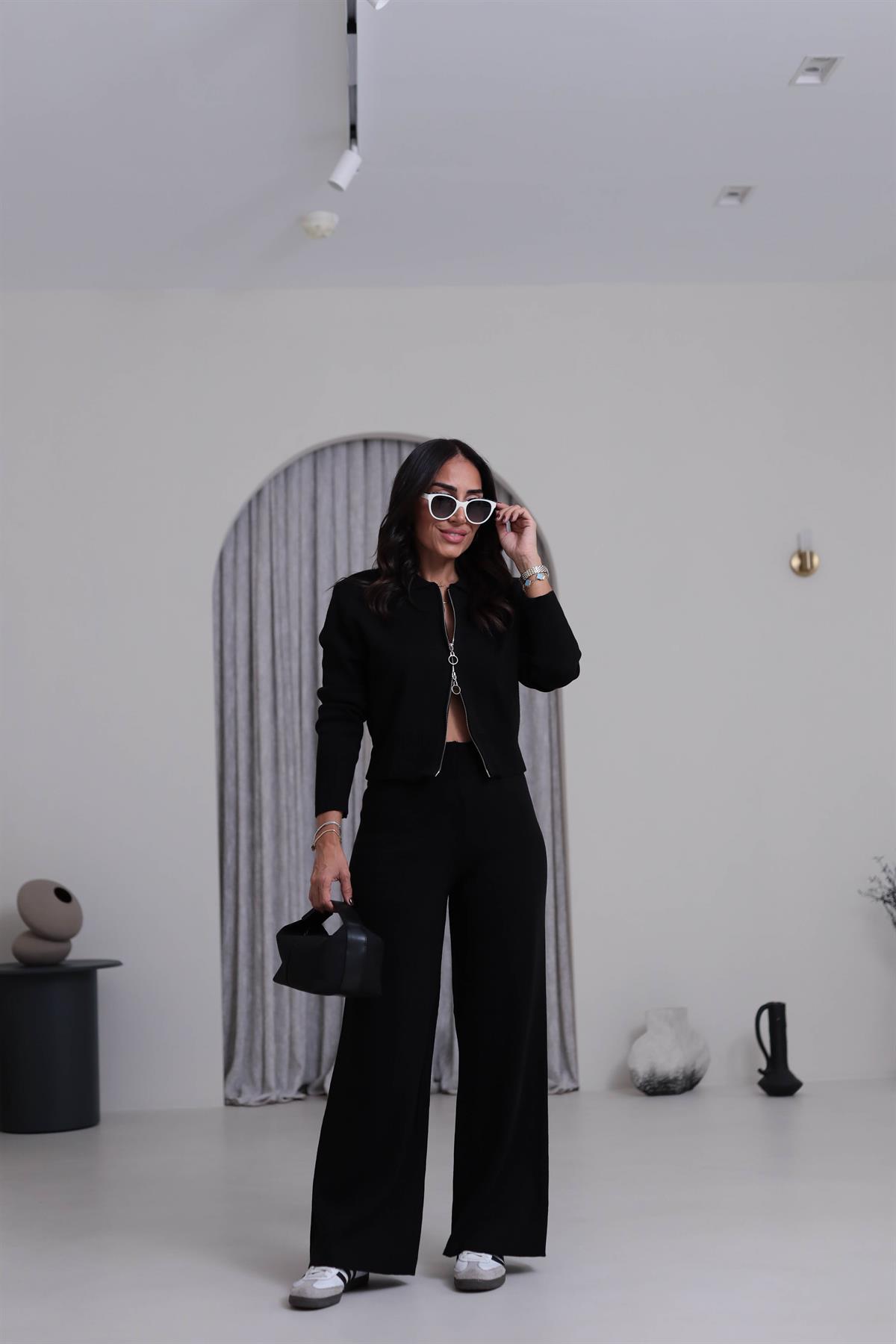 0063 Çift Yön Fermuarlı Polo Yaka Triko Takım SİYAH