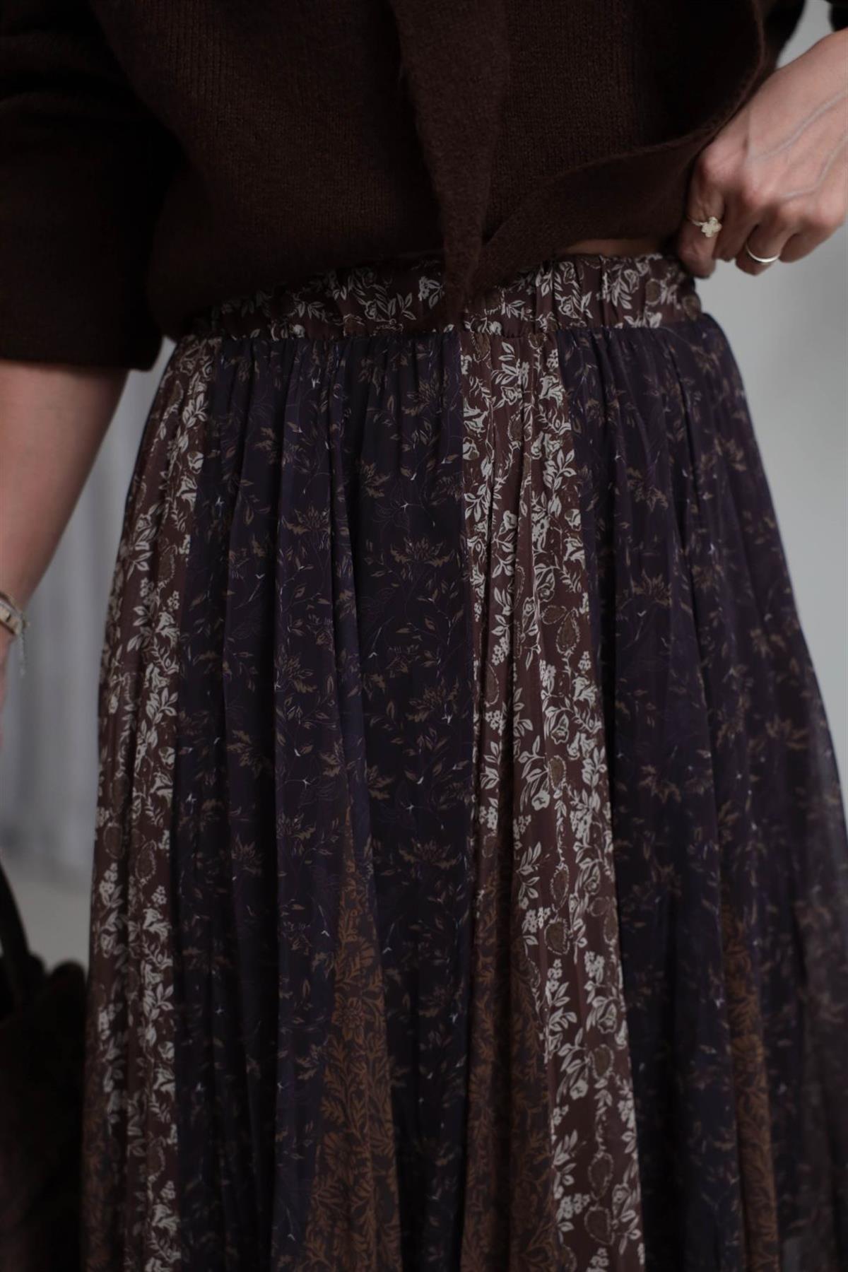 3873 Bel Lastikli Astarlı Asimetrik Etek ÇİÇEKLİ