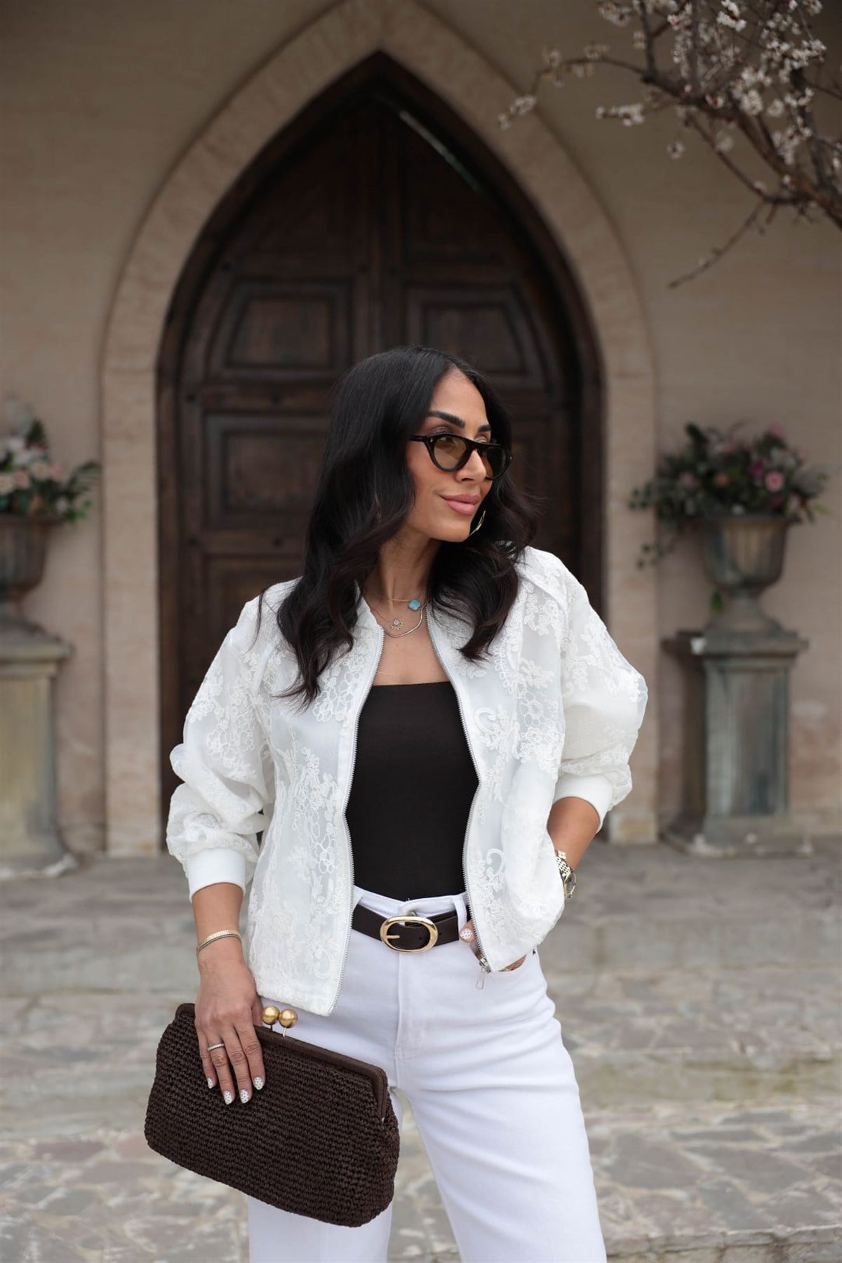 9612 Nakış İşlemeli Fermuarlı Astarlı Ceket BEYAZ