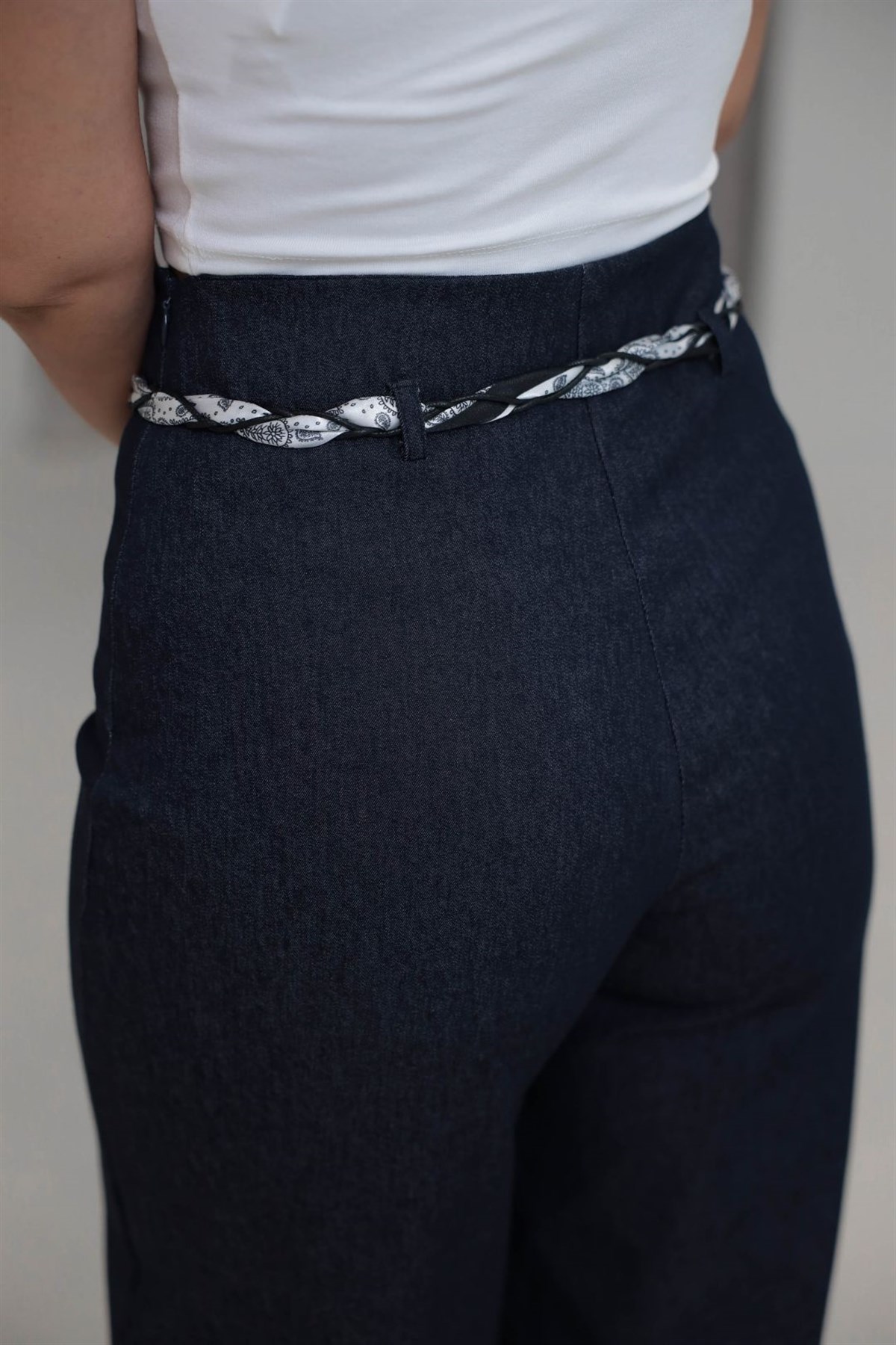 1770 Fularlı Full Likralı Bol Kalıp Pantolon LACİVERT