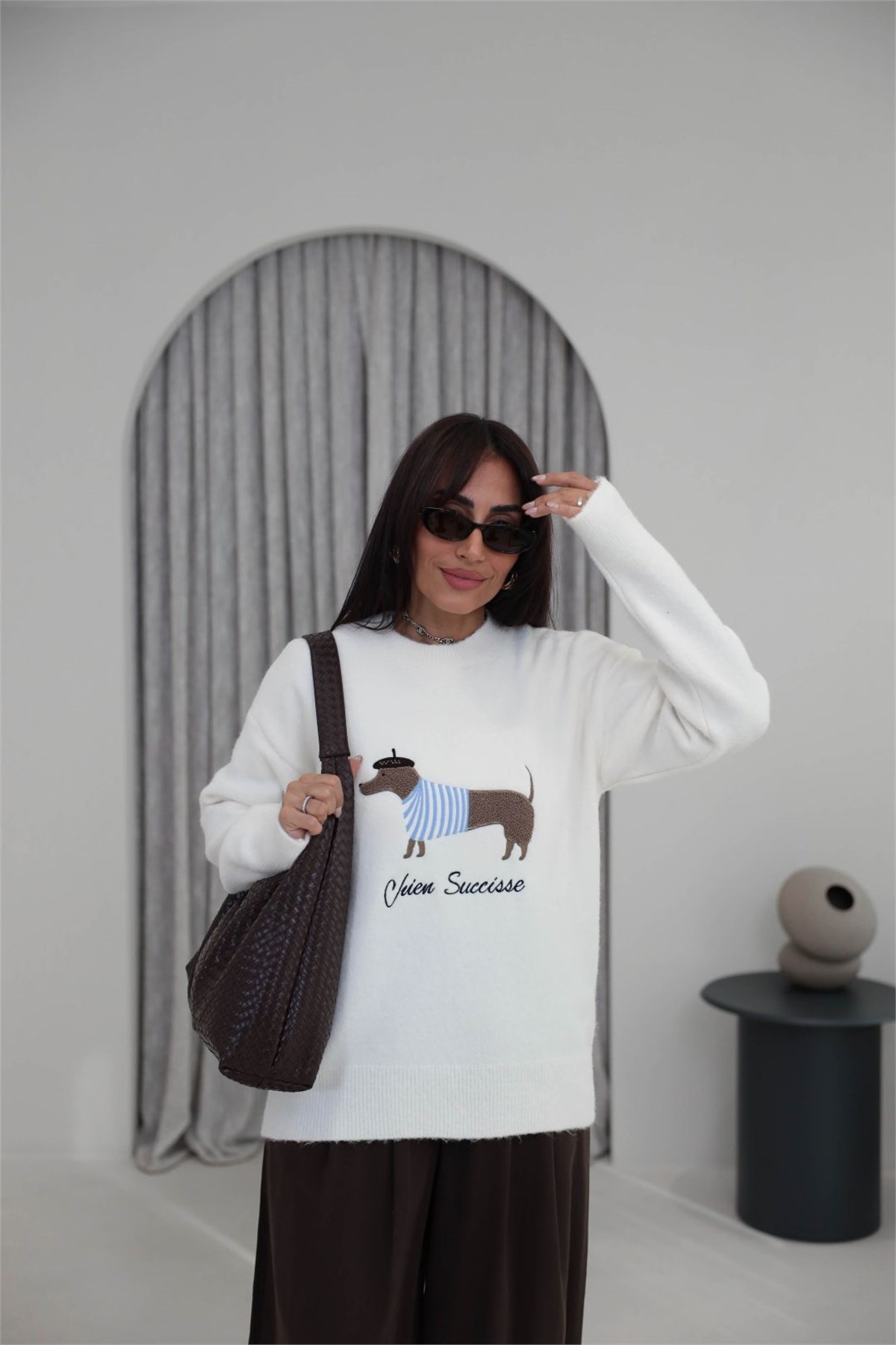 5403 Cozy Dog Nakışlı Yumoş Kazak EKRU