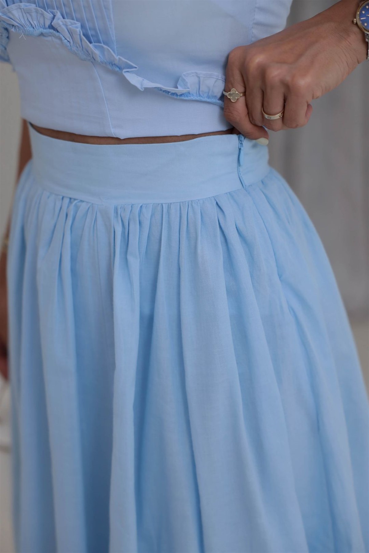 9254 Astarlı Poplin Pamuklu Kloş Etek BEBE MAVİ