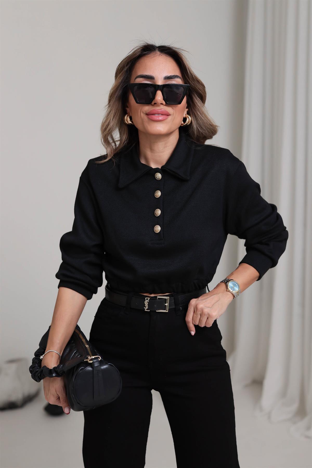 4003 Gold Düğmeli Triko SİYAH