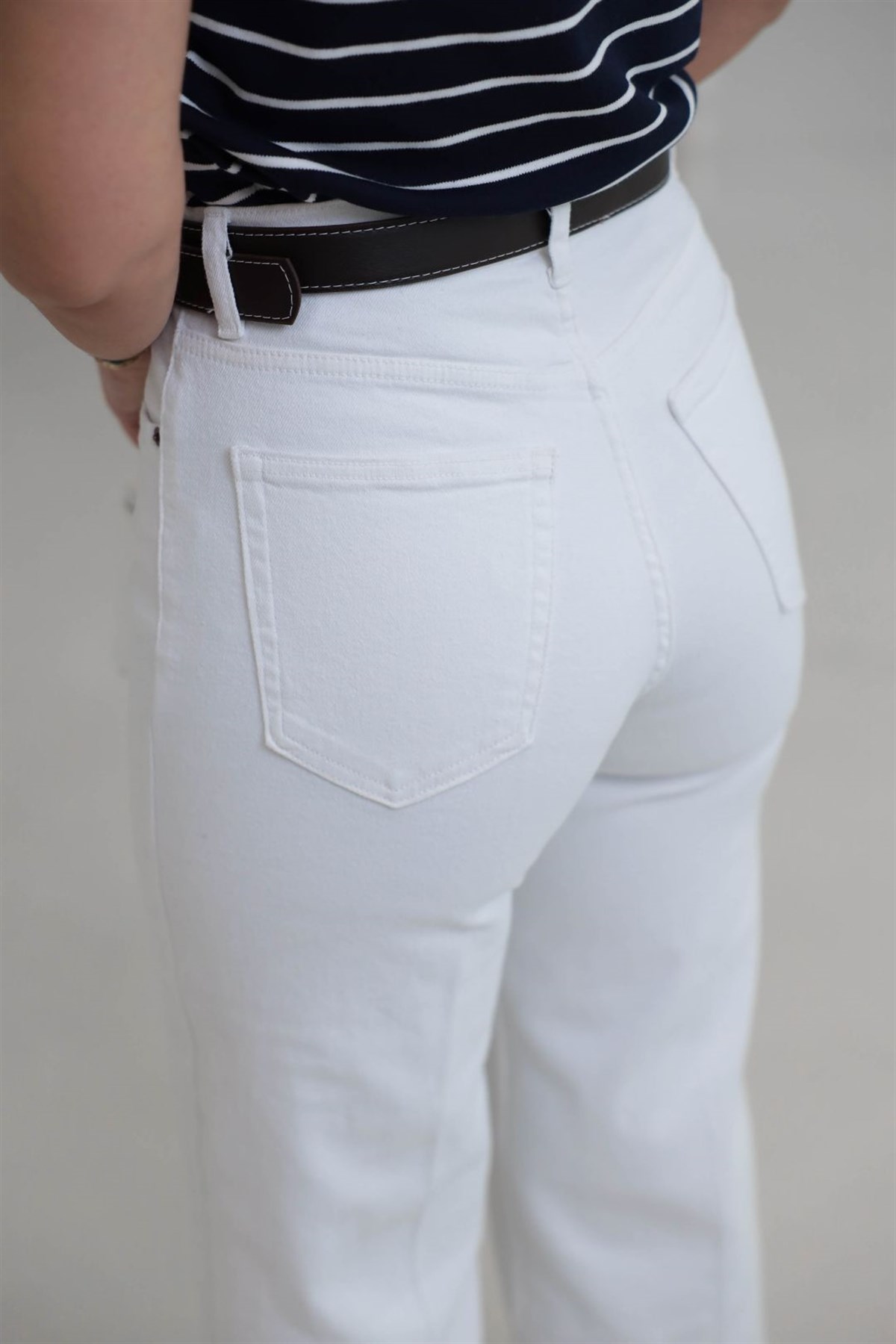 Kemerli Yüksek Bel Culotte Jean EKRU