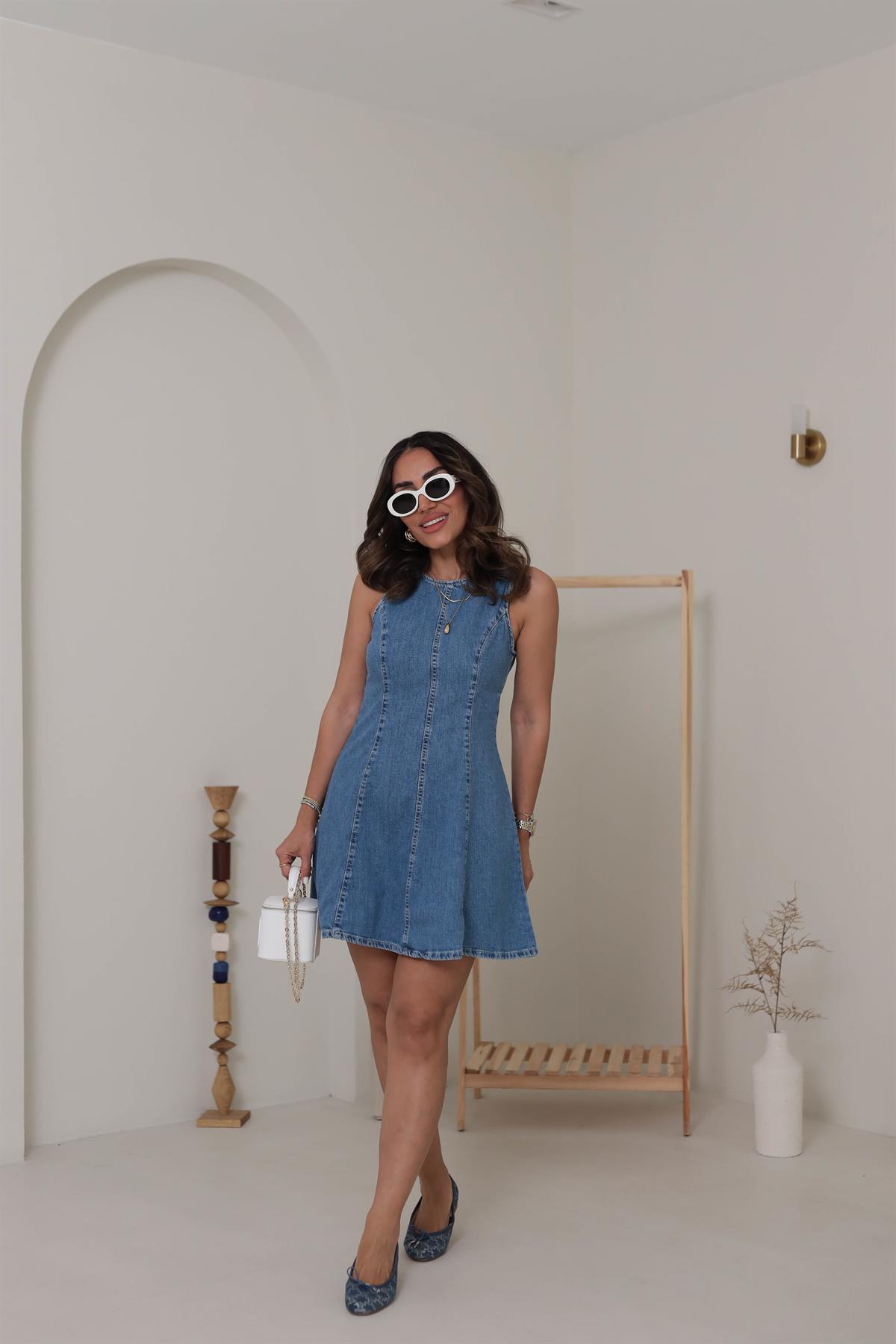 0559 Godeli Kot Elbise MAVİ