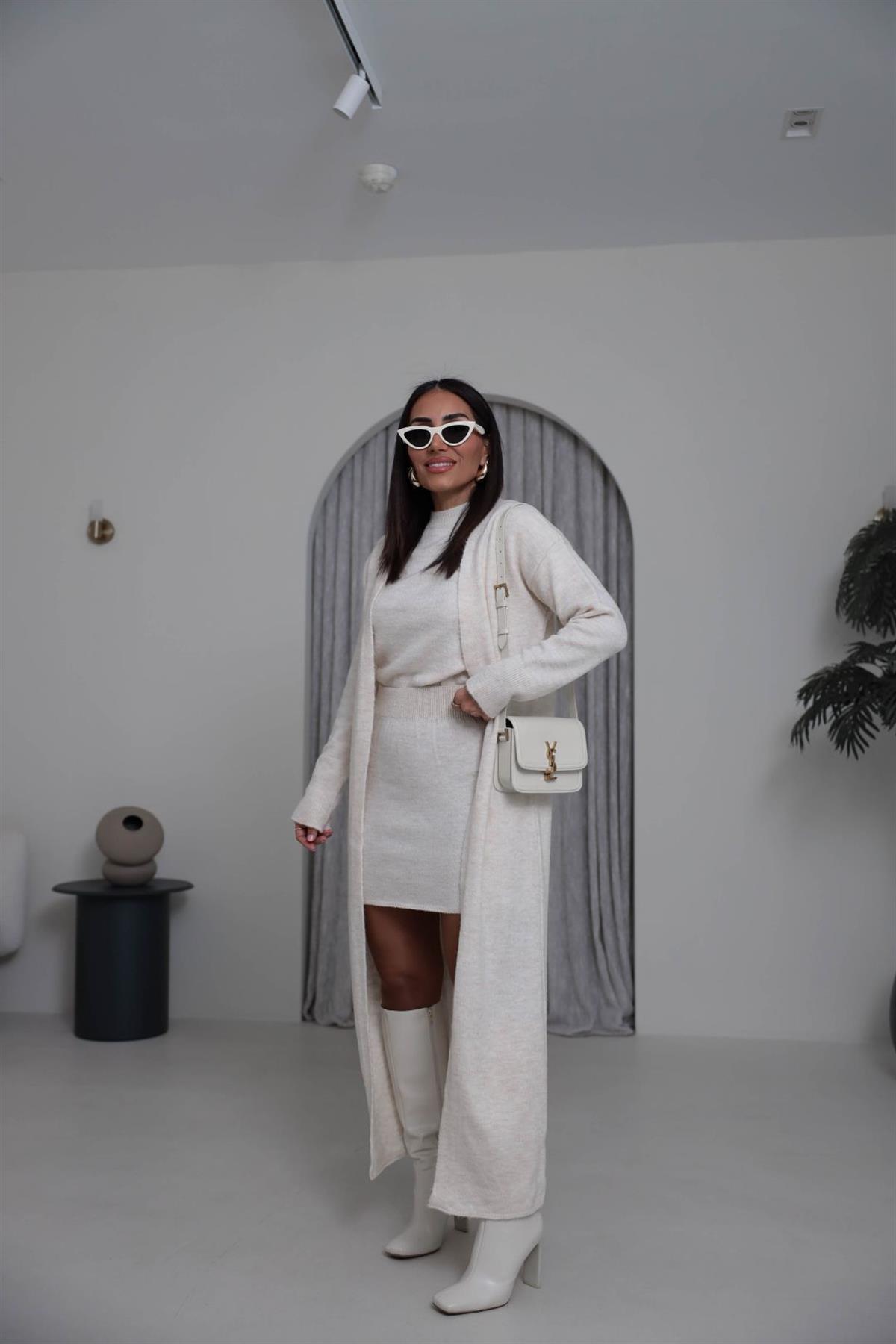 5245 Bluz Etek Hırkalı Takım KREM