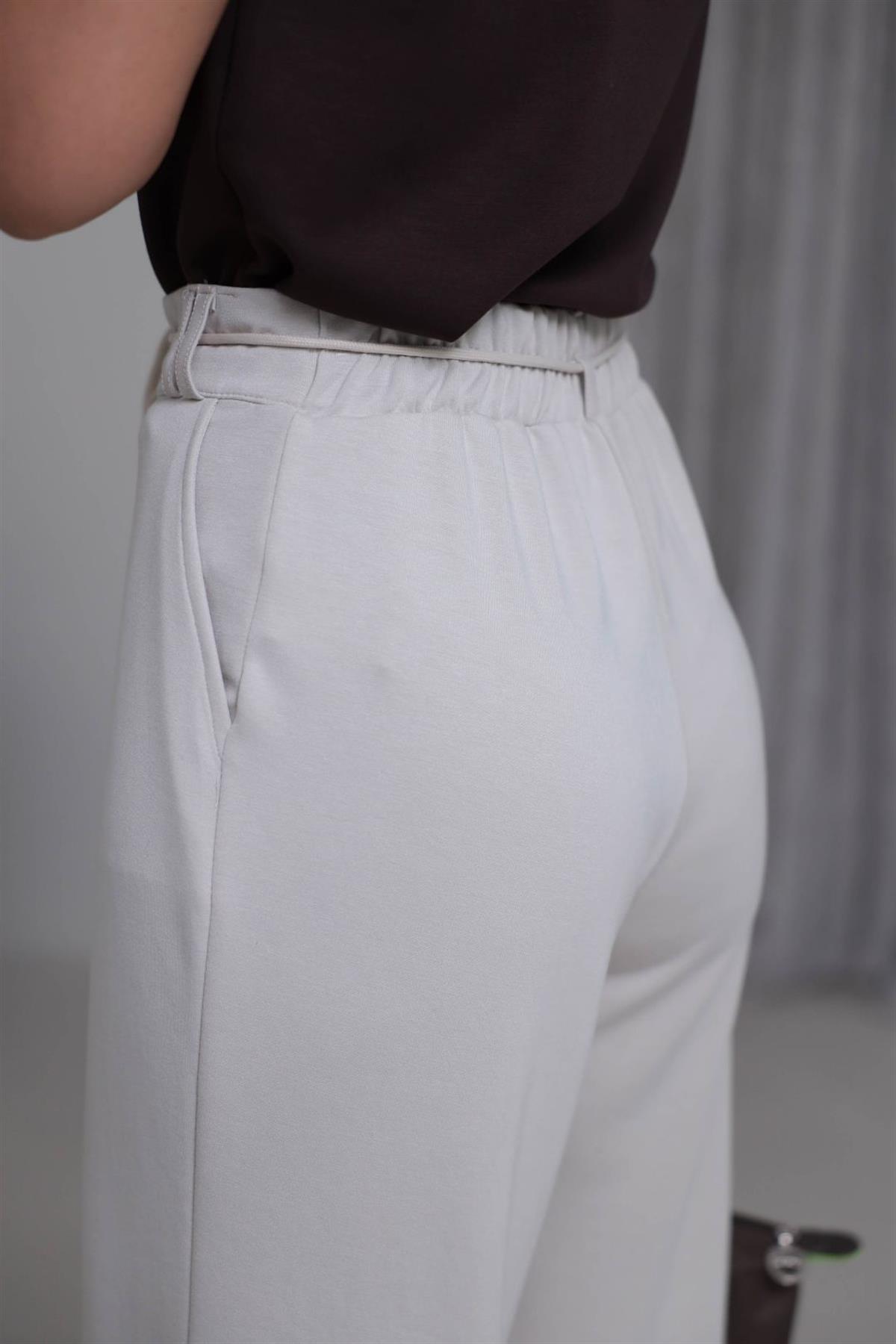 8009 Bel Lastikli İp Kemerli Oys Modal Pantolon BEJ